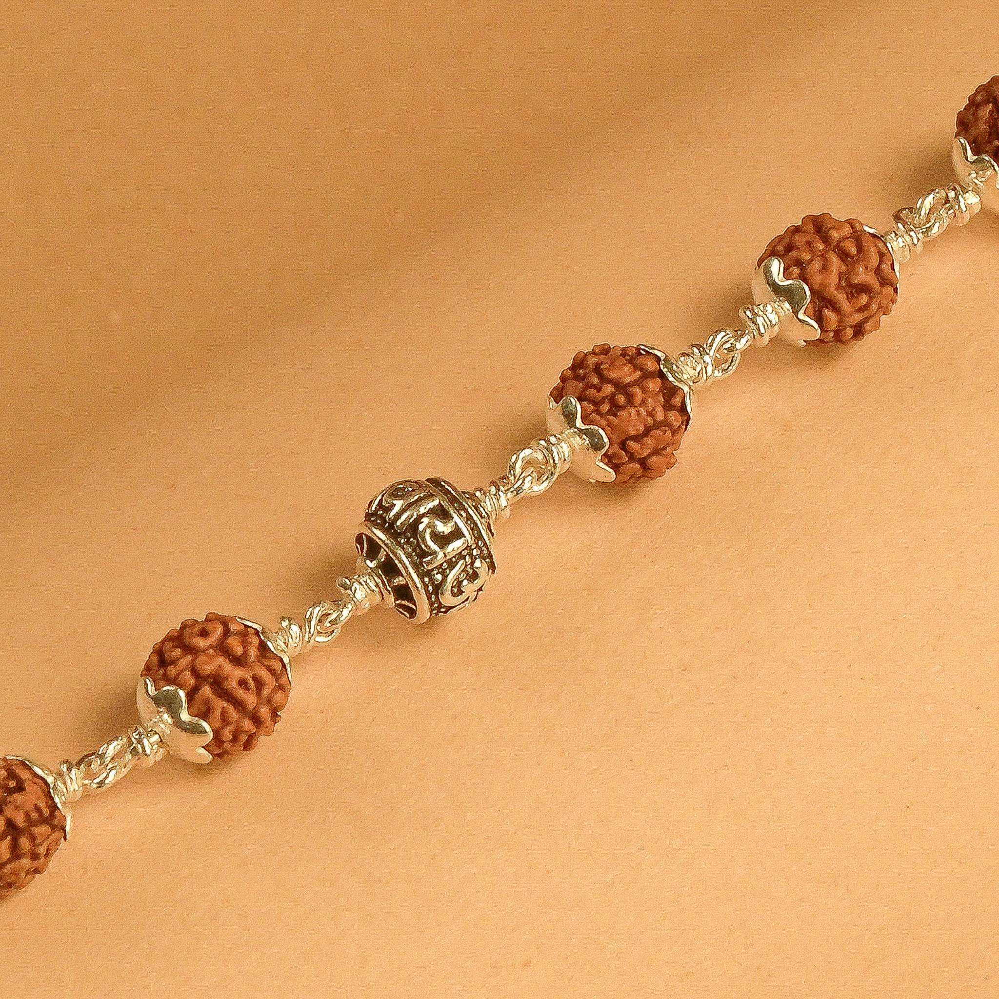 Rudraksha With Om Namah Shivay Silver Beads Bracelet