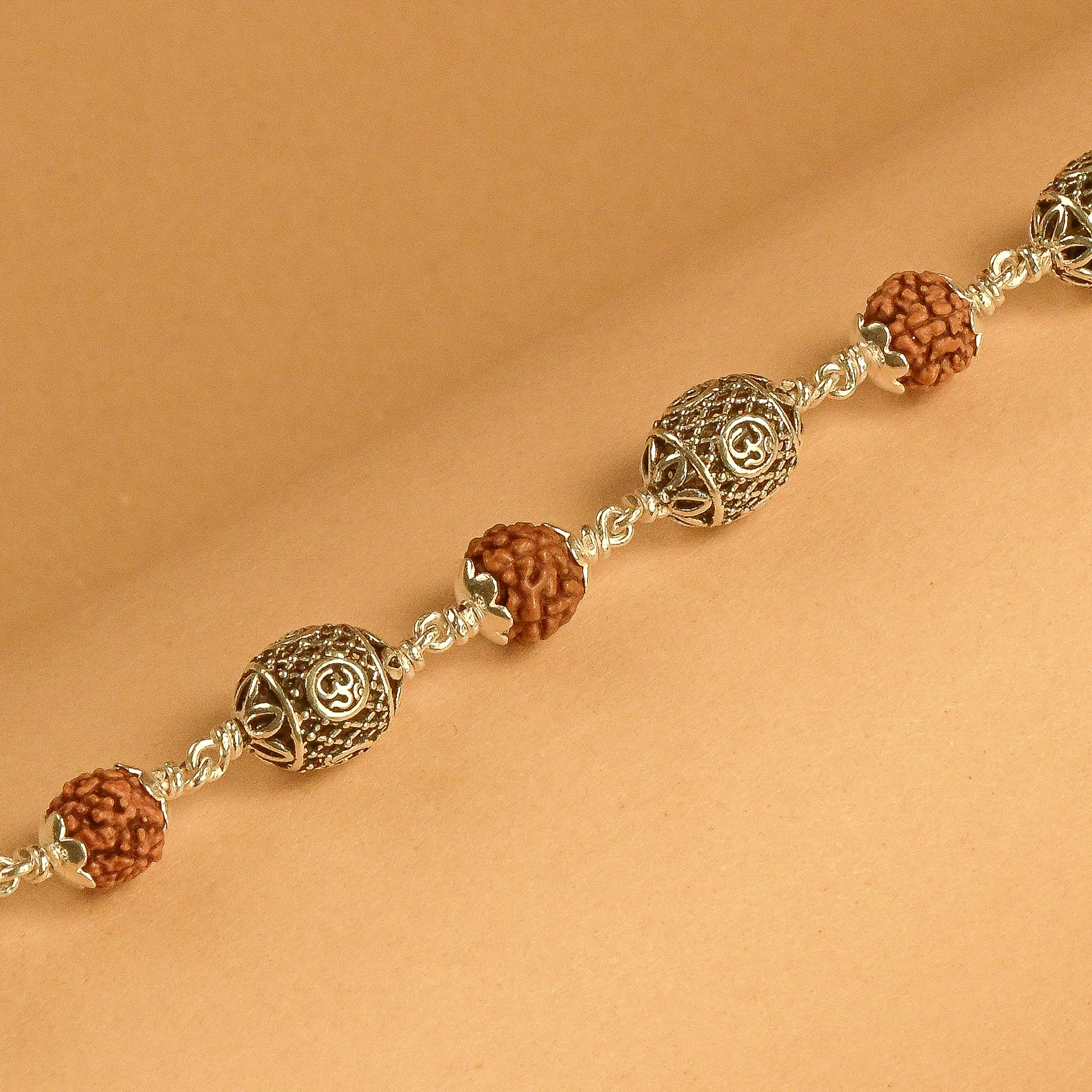 Rudraksha with Oval Om Silver Beads Bracelet
