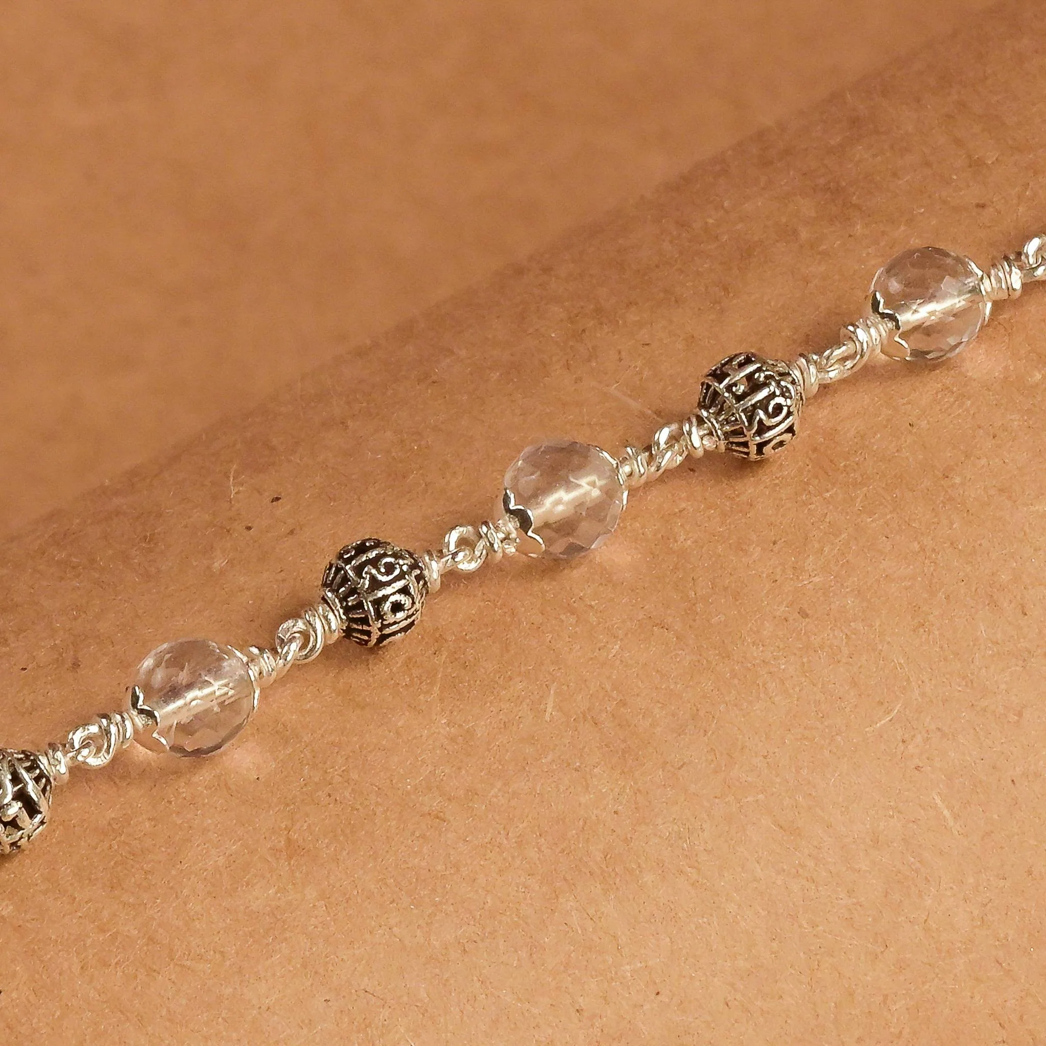 5-6 MM Daimond Cut Sphatik With Om Namah Shivay Beads Bracelet