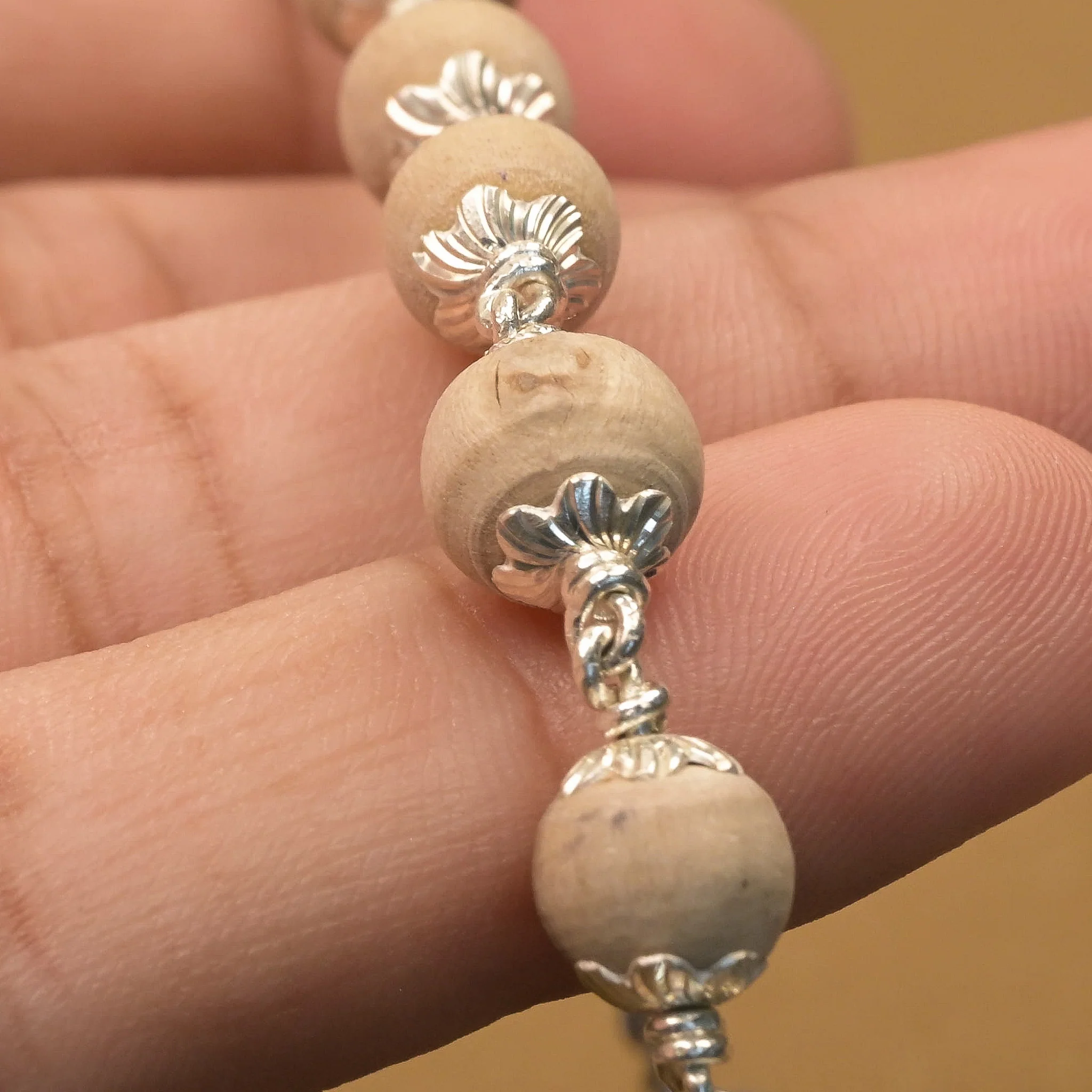 7-8 mm Tulsi Beads Silver Mala - Image 3