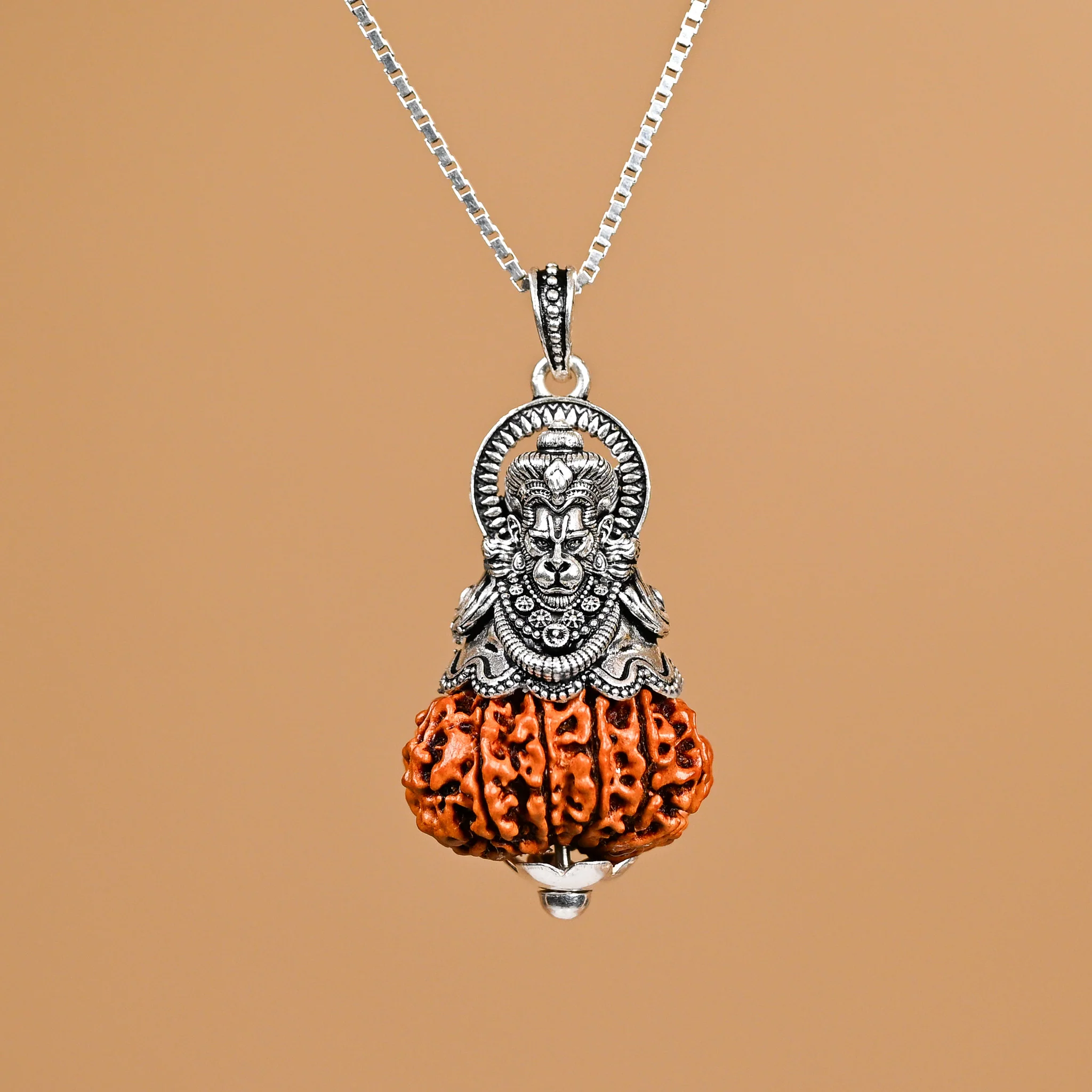 Hanuman Ji Silver Pendant with 11 Mukhi Nepali Rudraksha - Image 2