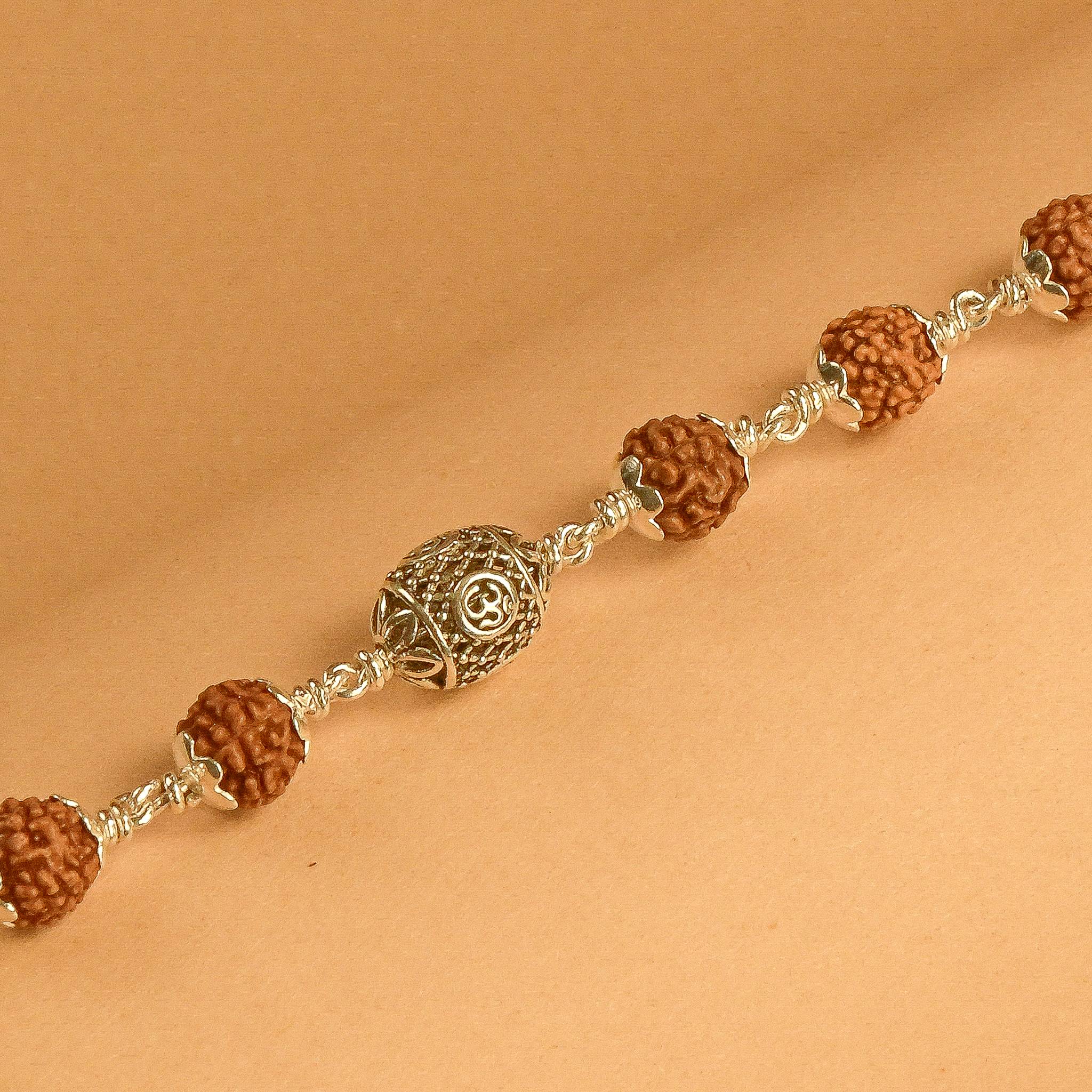 Rudraksha with Oval Om Silver Beads Bracelet