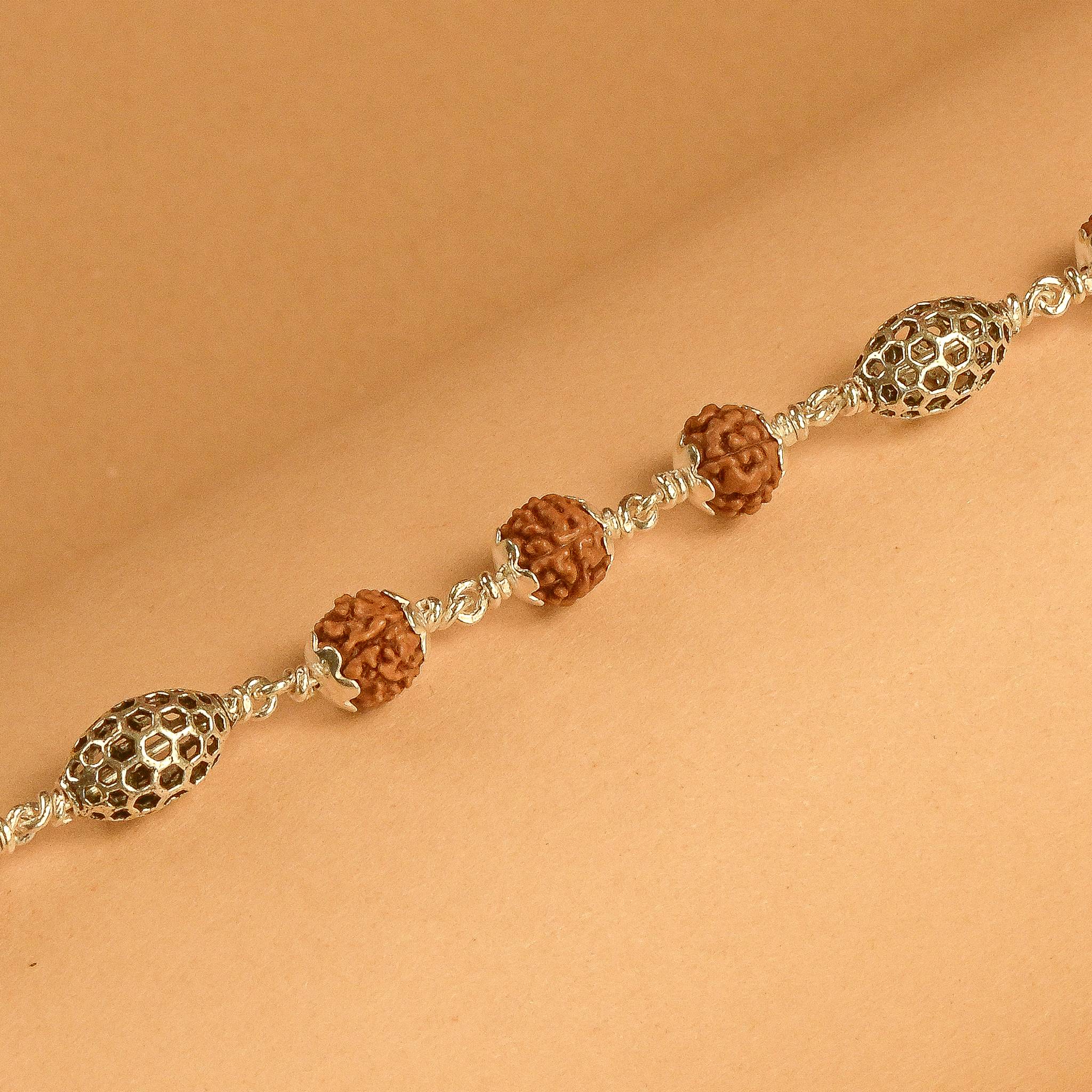 Rudraksha Silver Hollow Oval Beads Bracelet