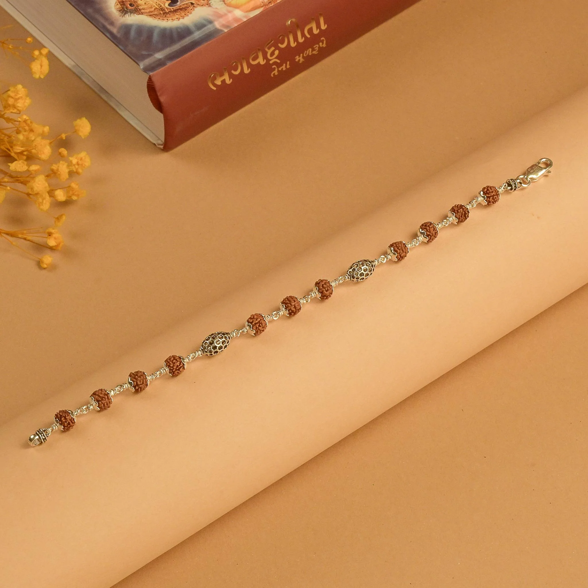 Rudraksha Silver Hollow Oval Beads Bracelet - Image 2