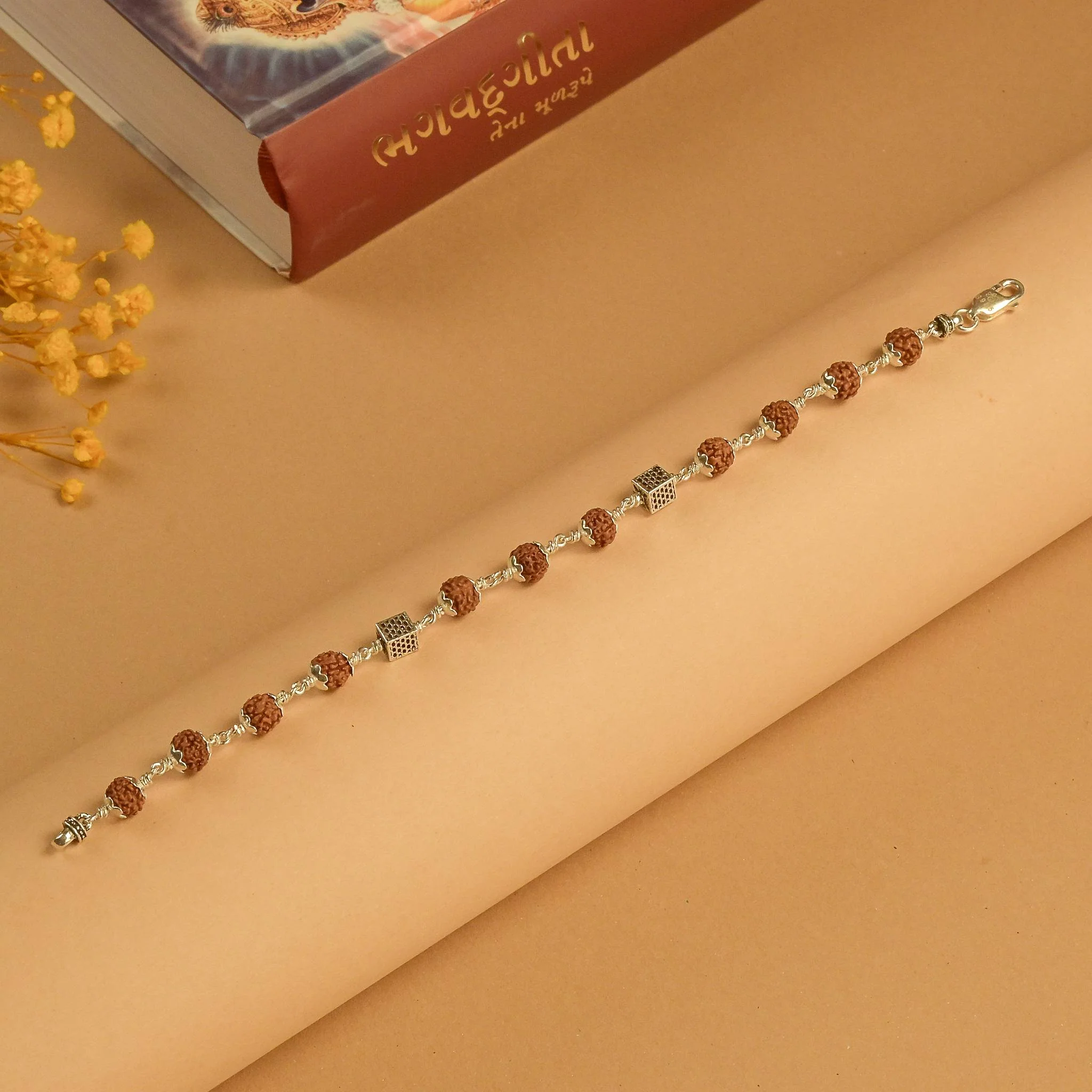 Rudraksha Silver Square Cylinder Bracelet - Image 2