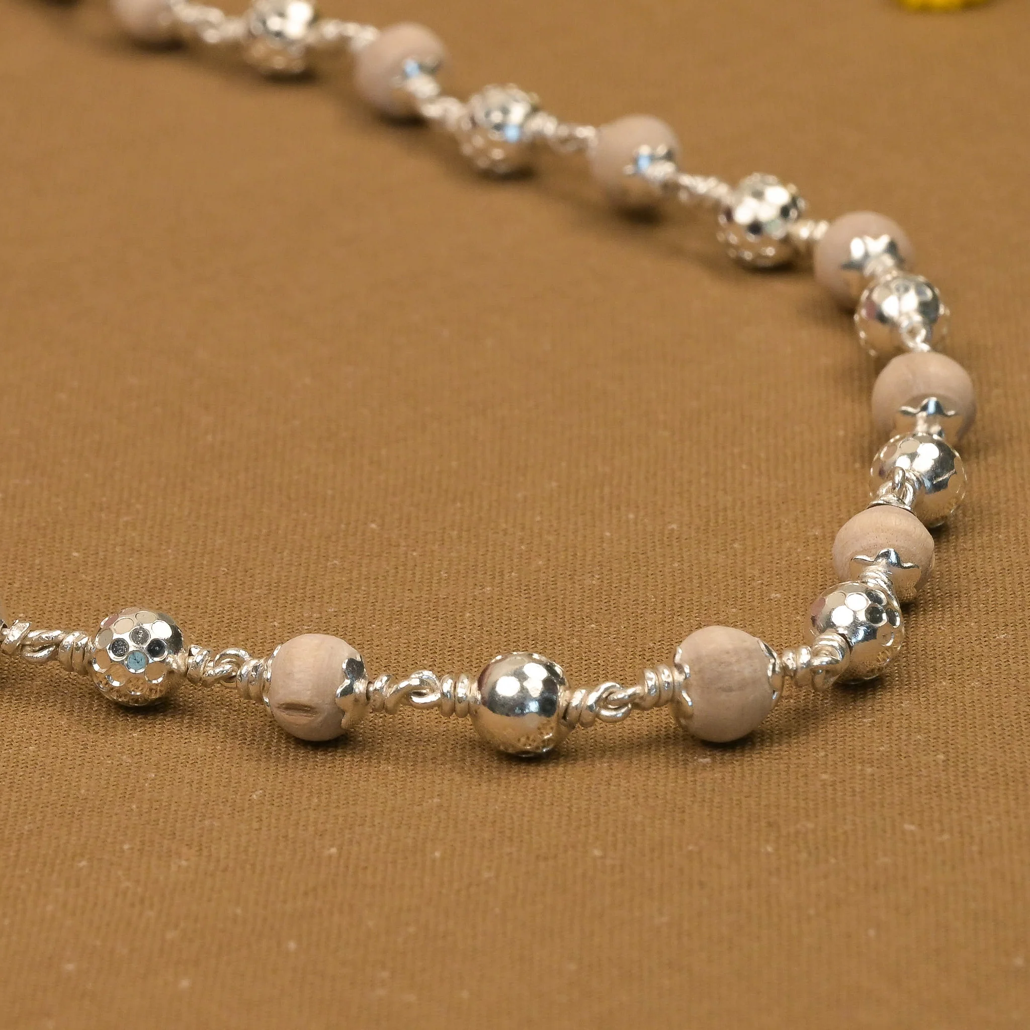 5-6 mm Tulsi With CNC Silver Beads Mala