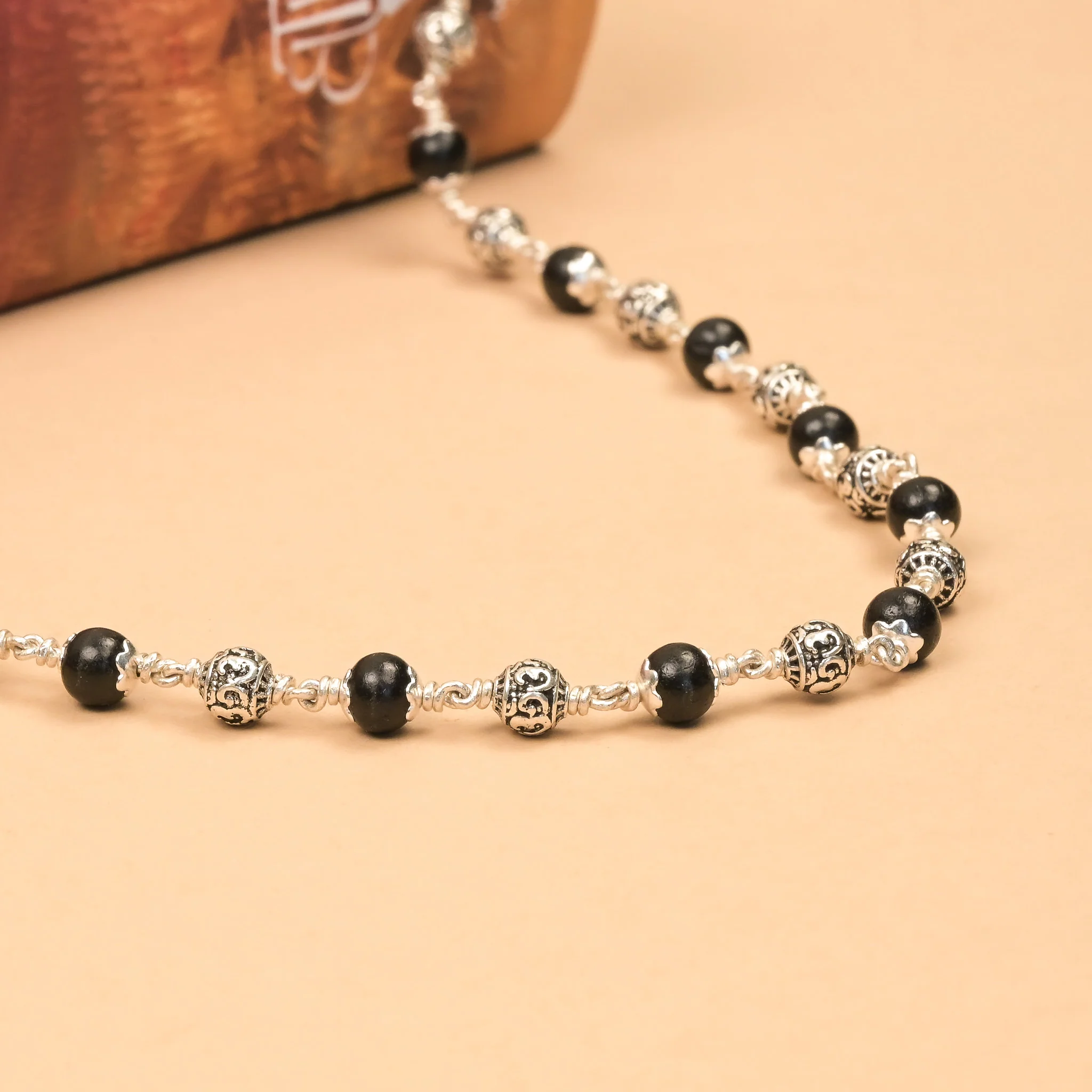 5-6 mm Karungali with Om Silver Beads Mala