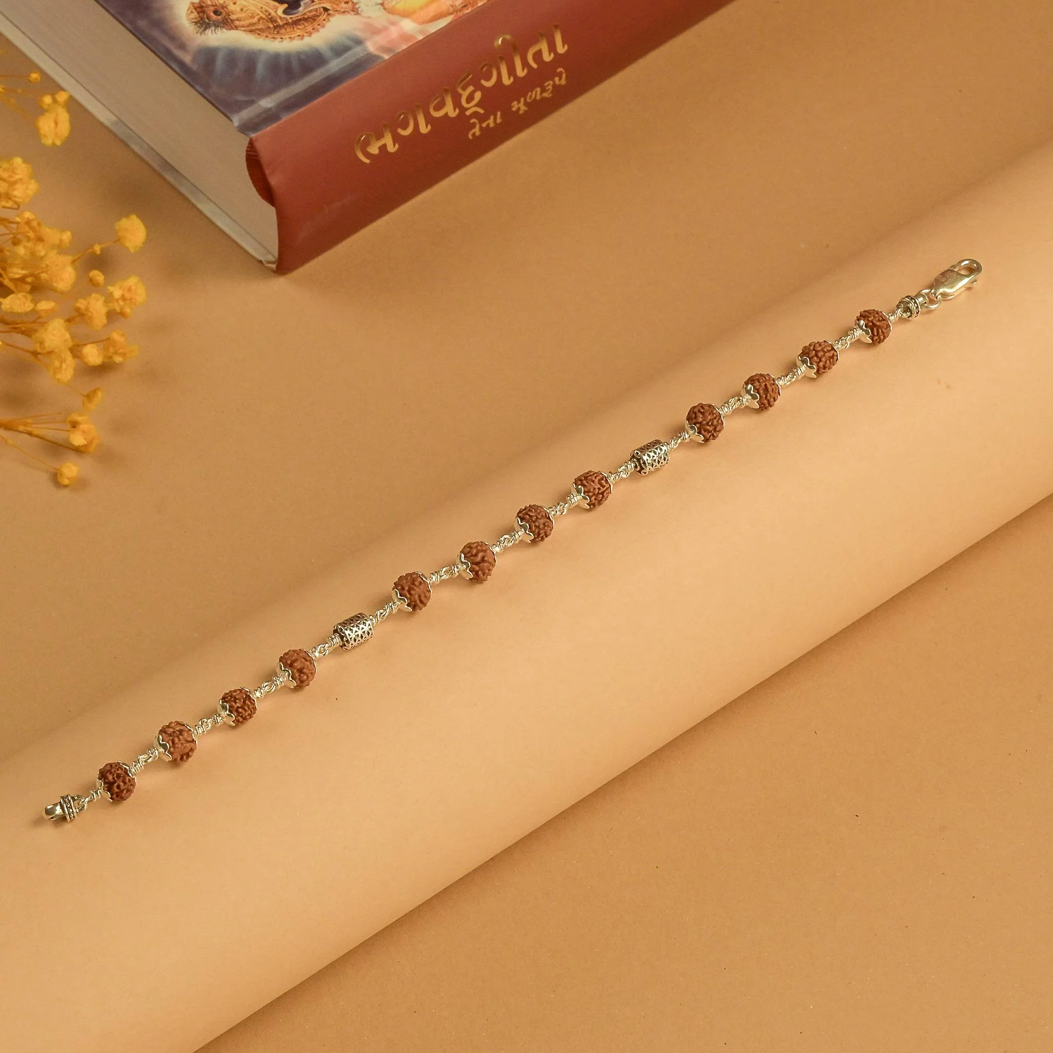 Rudraksha With Silver Oval Filigree Beads Bracelet - Image 2