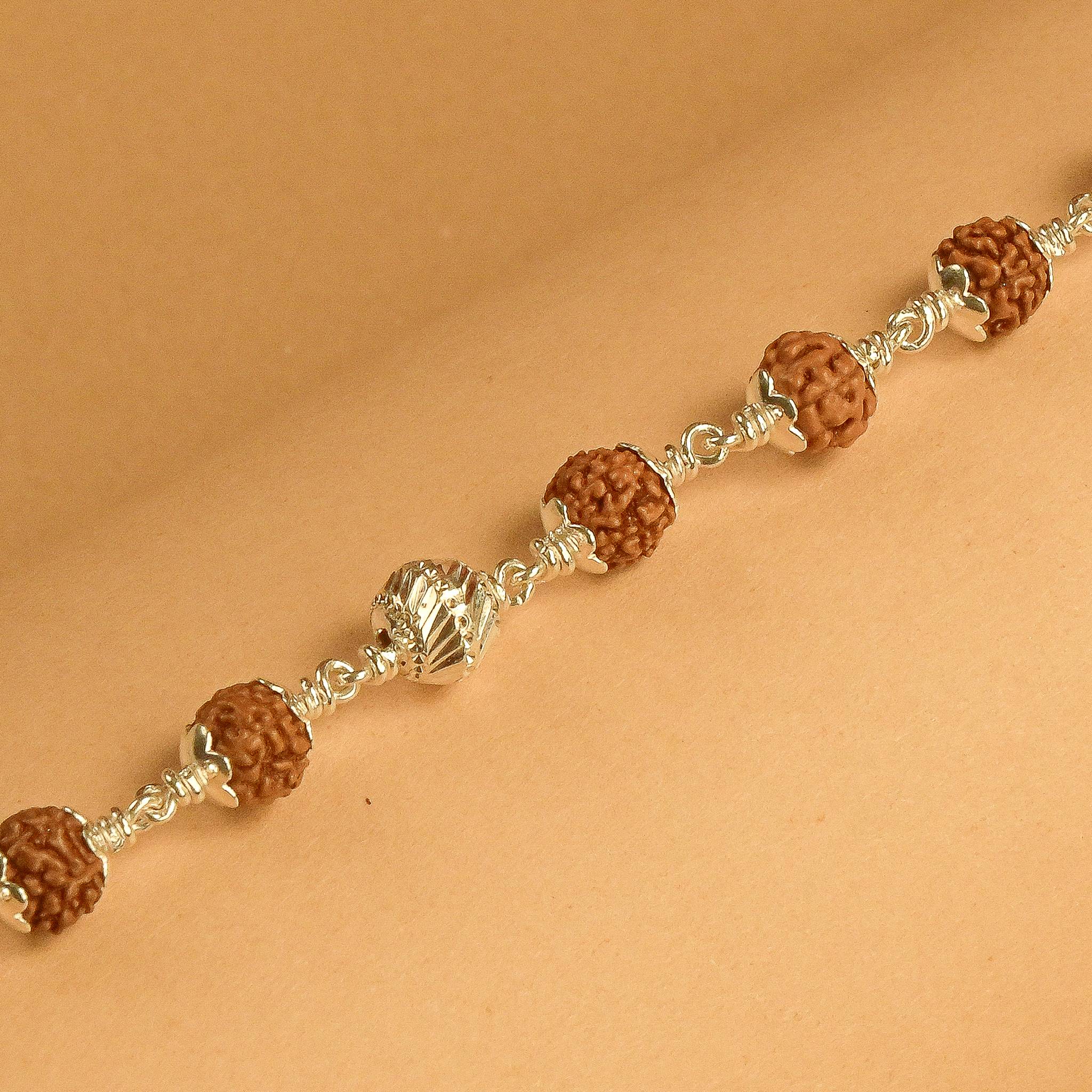 Rudraksha With CNC Beads Silver Bracelet