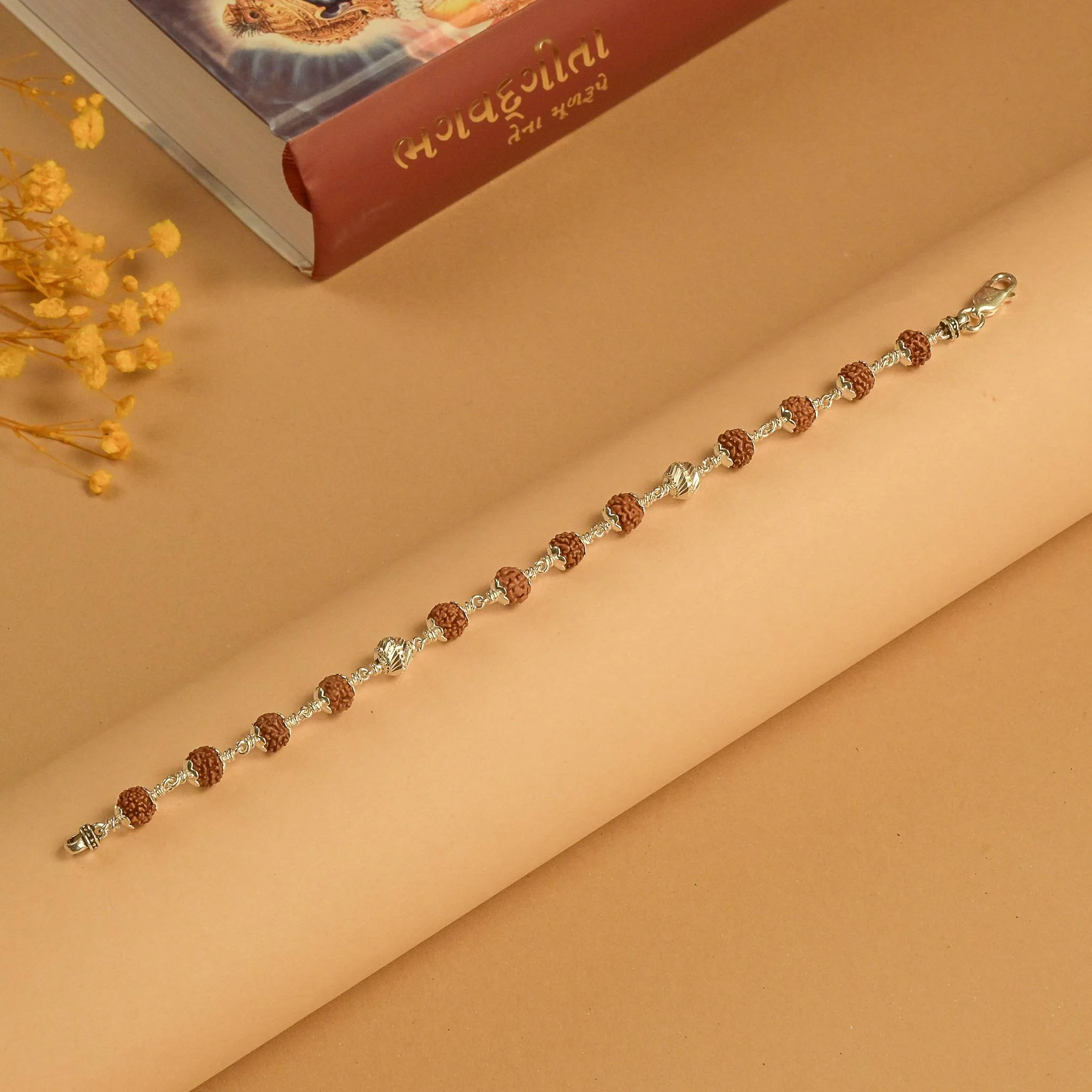 Rudraksha With CNC Beads Silver Bracelet - Image 2