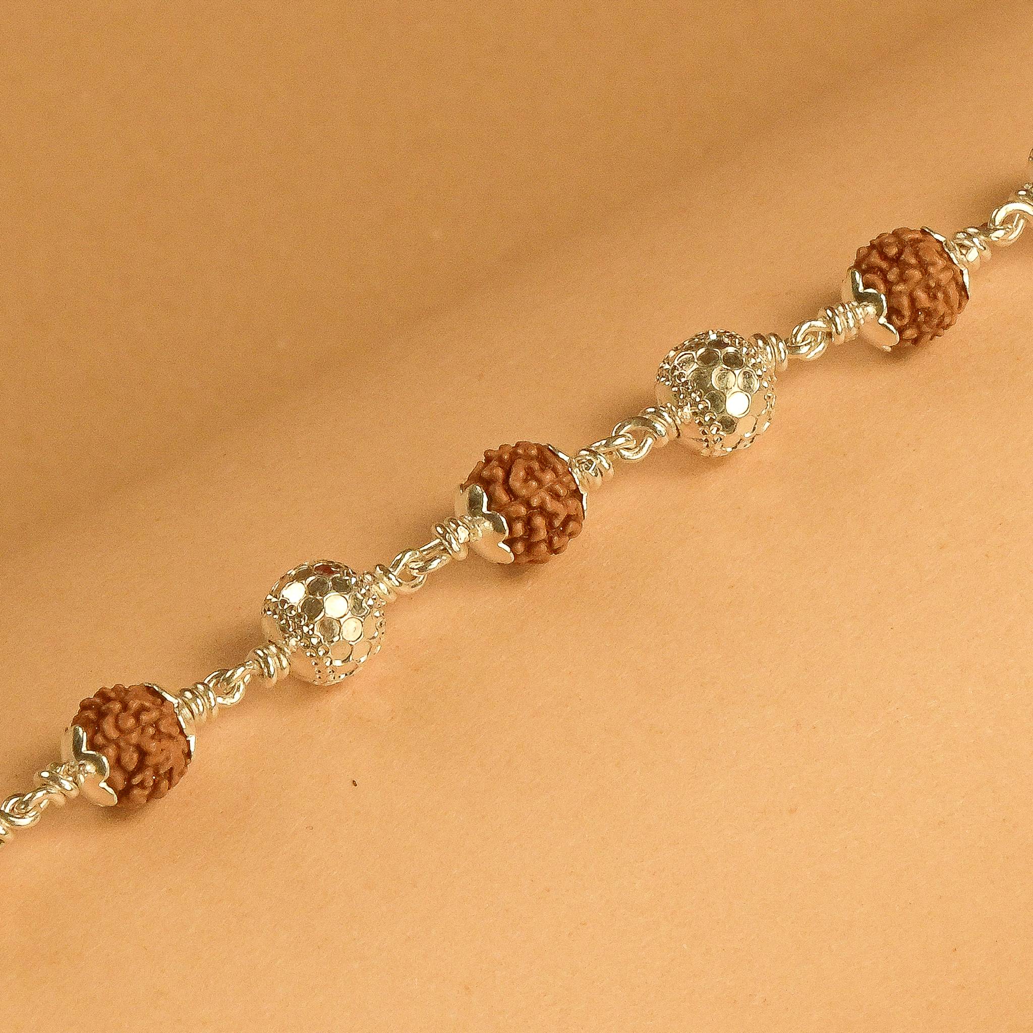 Rudraksha With CNC Beads Silver Bracelet