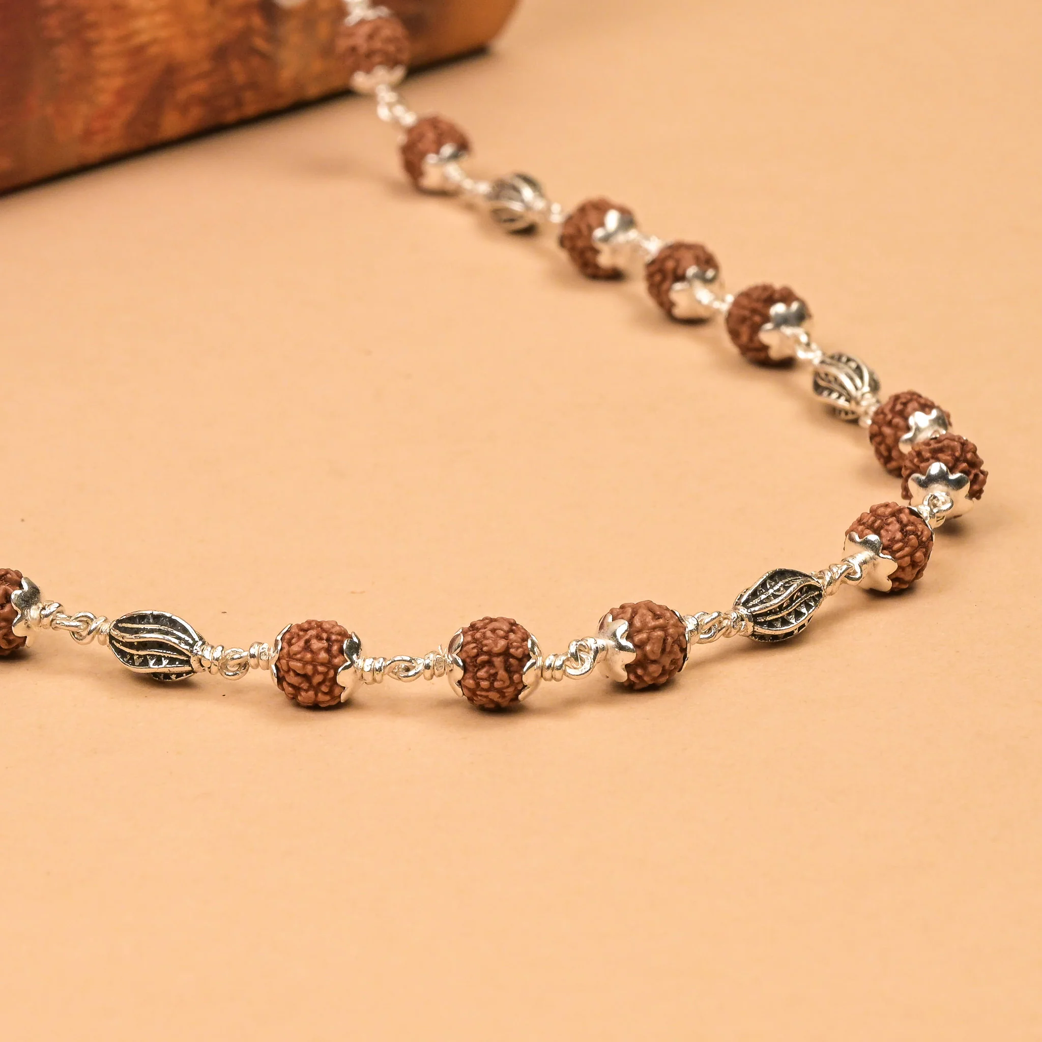 Rudraksha With Marquise Silver Beads Mala