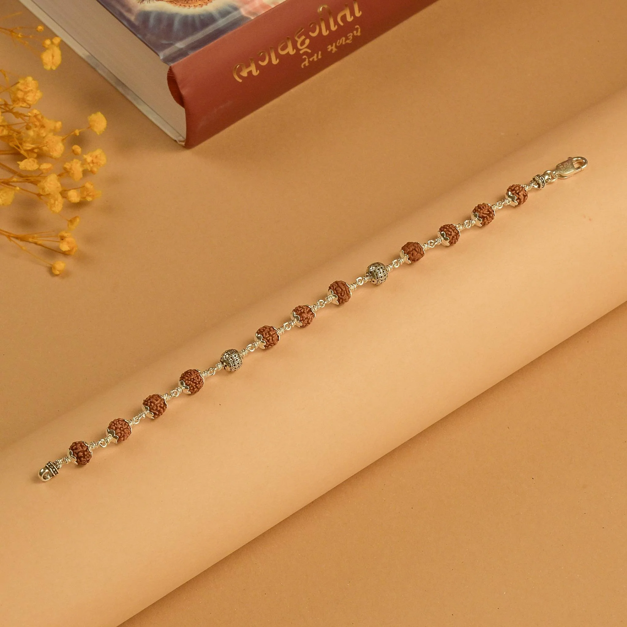 Rudraksha With Silver Heavy Beads Bracelet. - Image 2