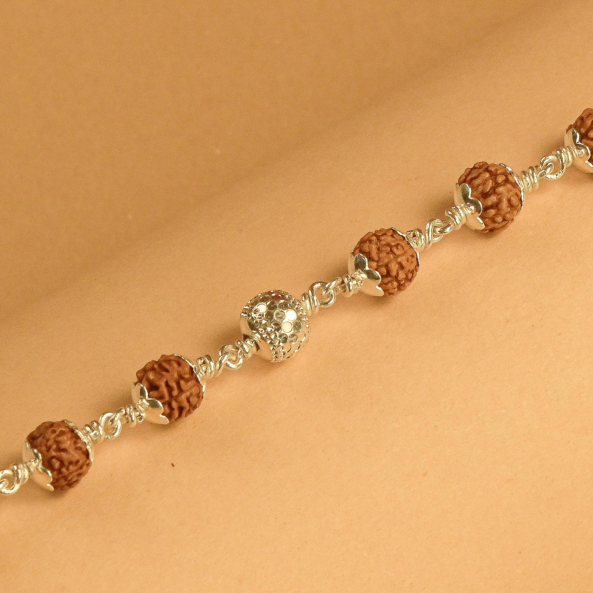 Rudraksha With CNC Beads Silver Bracelet