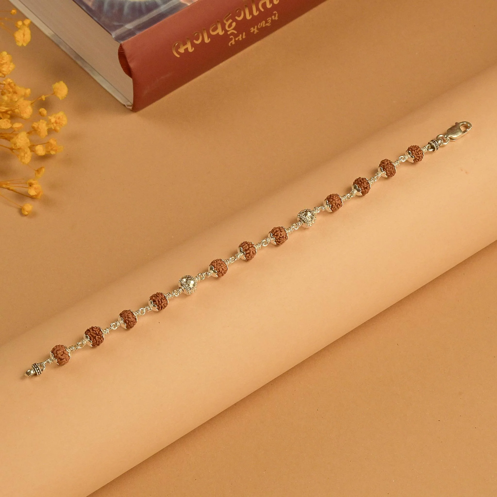 Rudraksha With CNC Beads Silver Bracelet - Image 2