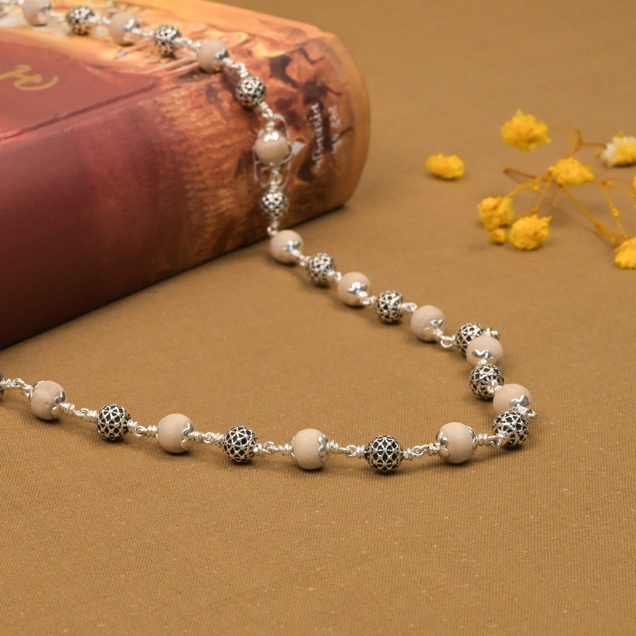 Tulsi With Round Silver Beads Mala - Image 2
