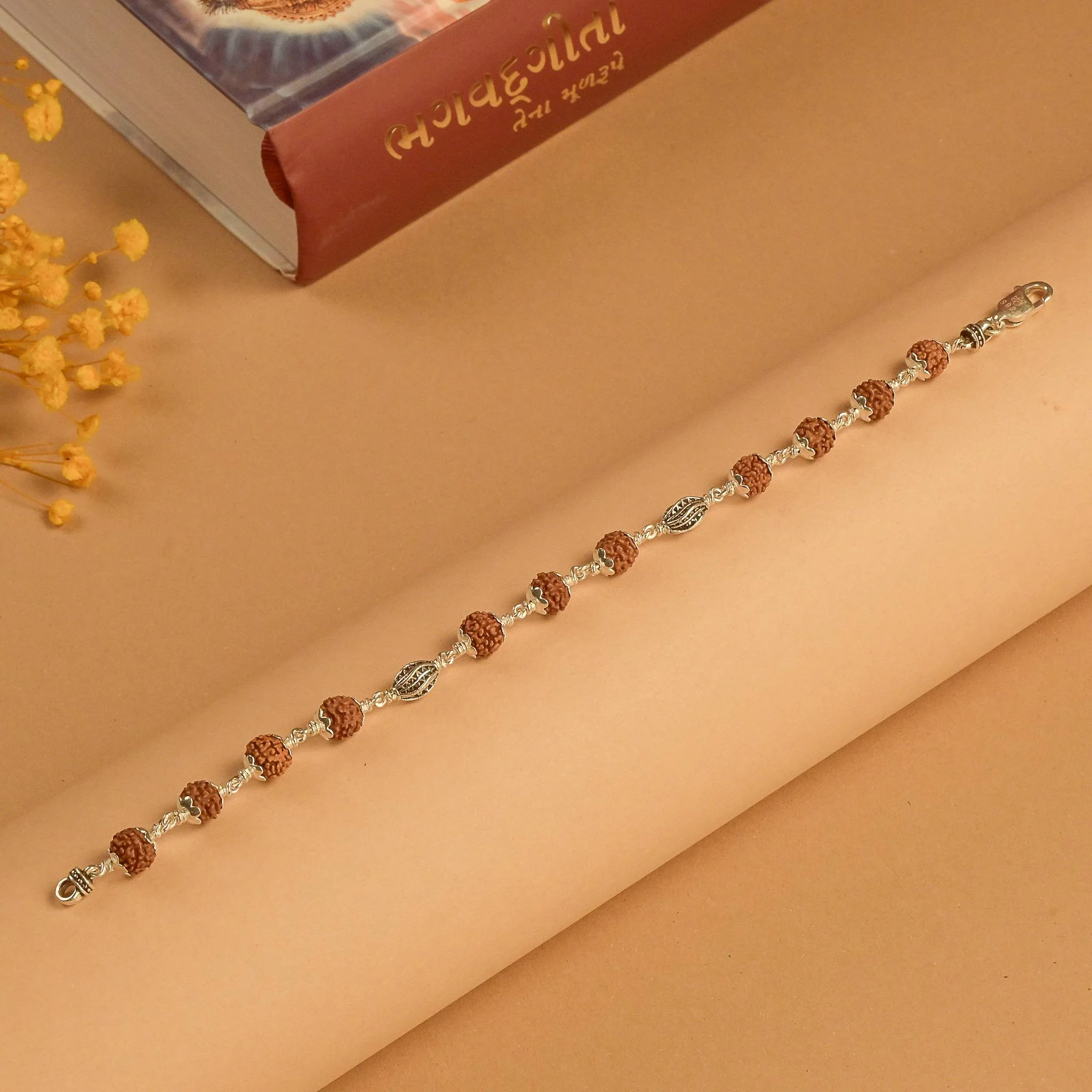 Rudraksha Silver Marqurise Beads Bracelet - Image 2