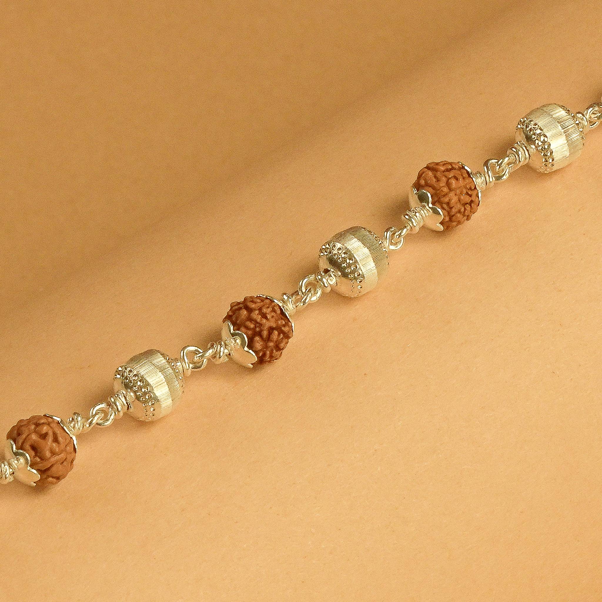 Rudraksha With CNC Beads Silver Bracelet