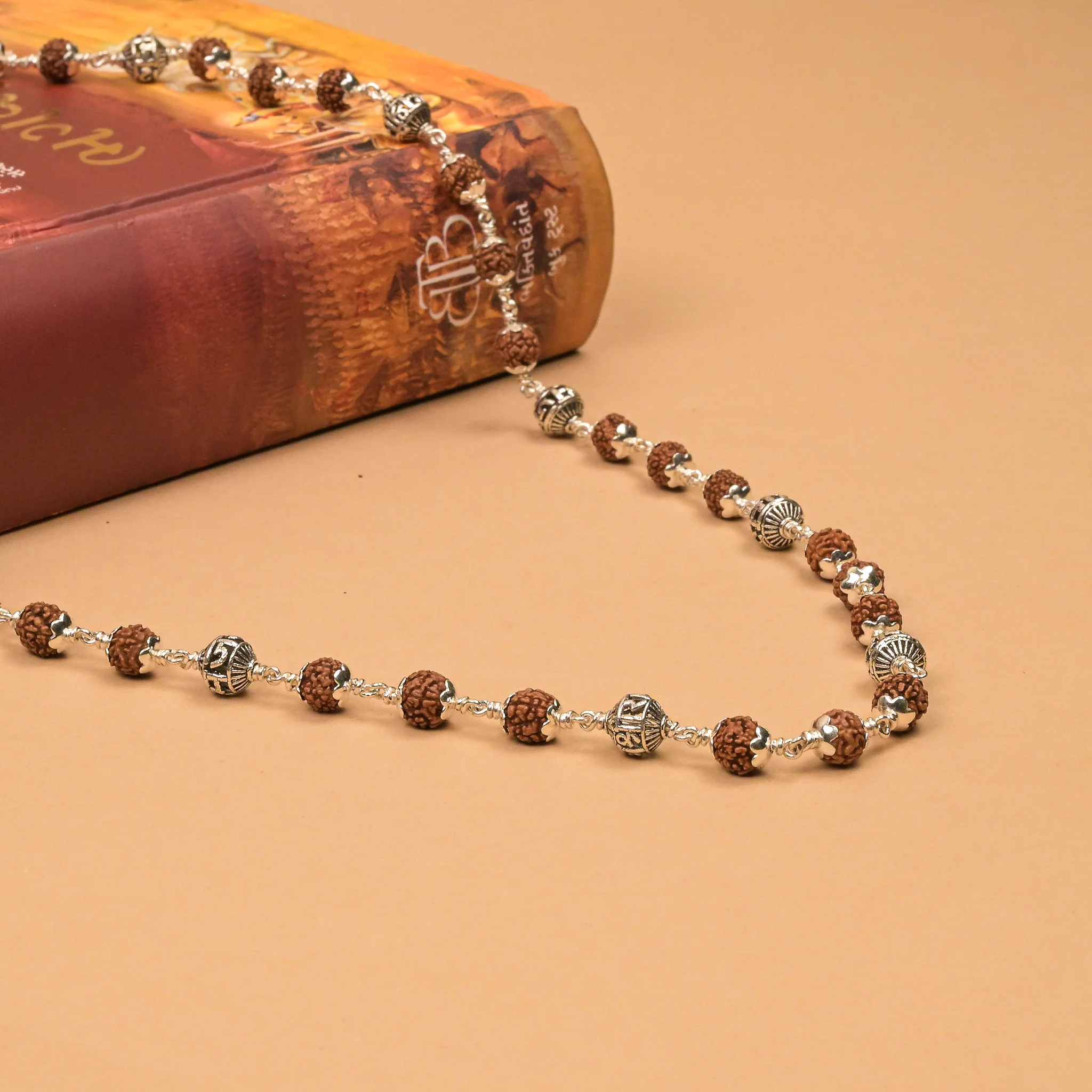 Rudraksha With Jay Shree Ram Silver Beads Mala - Image 2