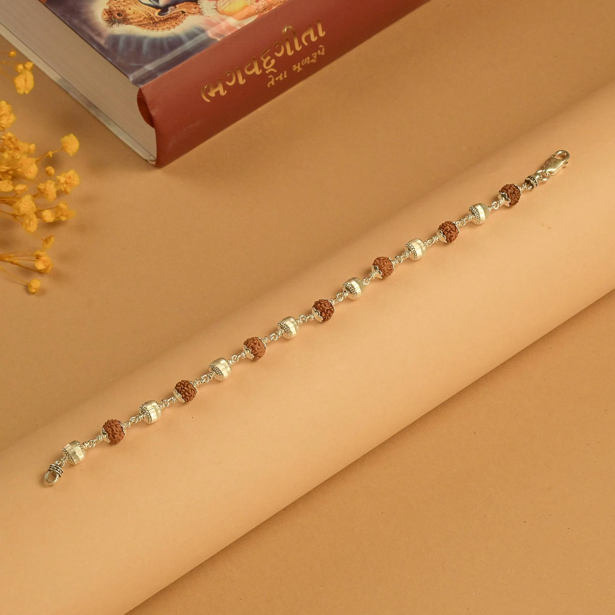 Rudraksha With CNC Beads Silver Bracelet - Image 2