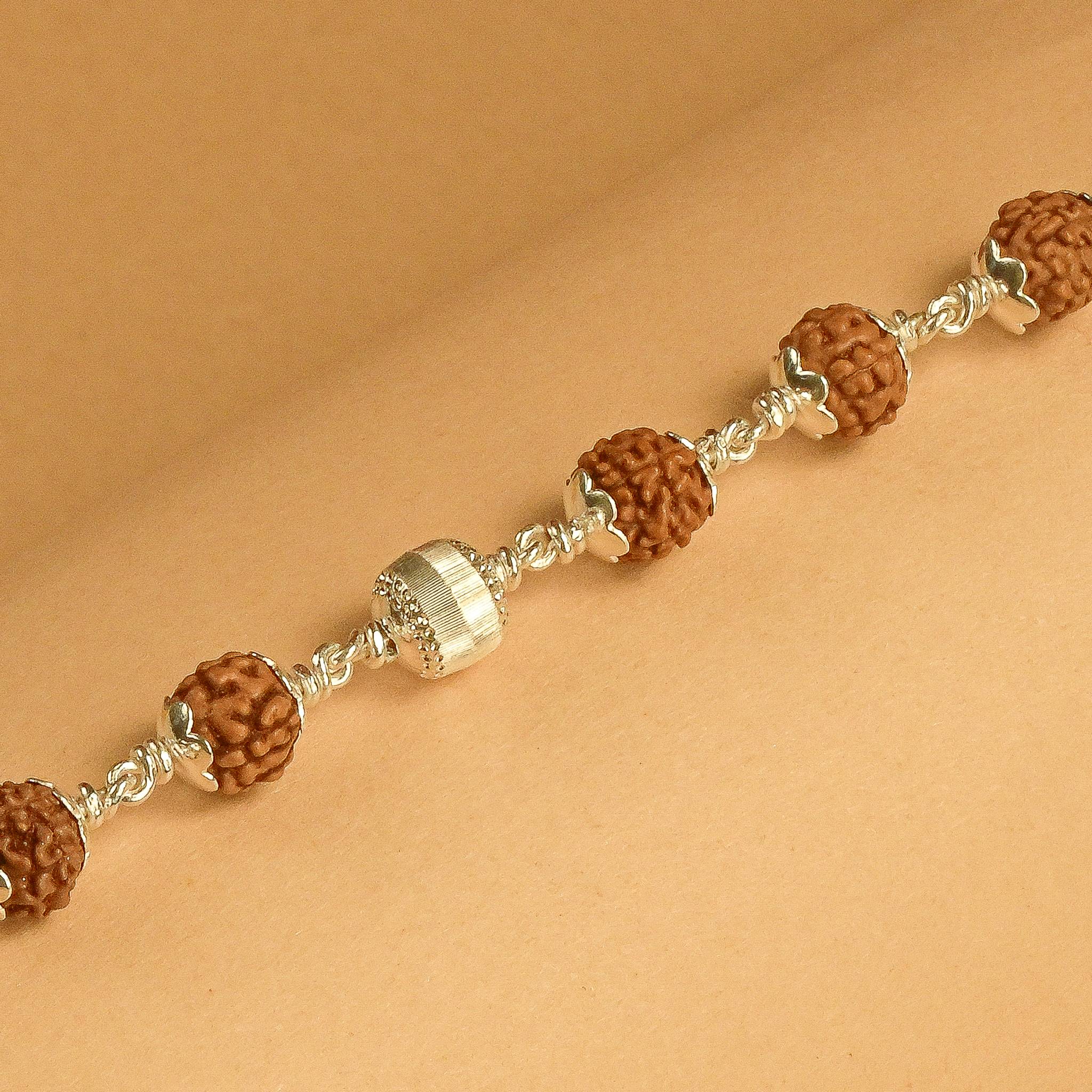 Rudraksha With CNC Beads Silver Bracelet