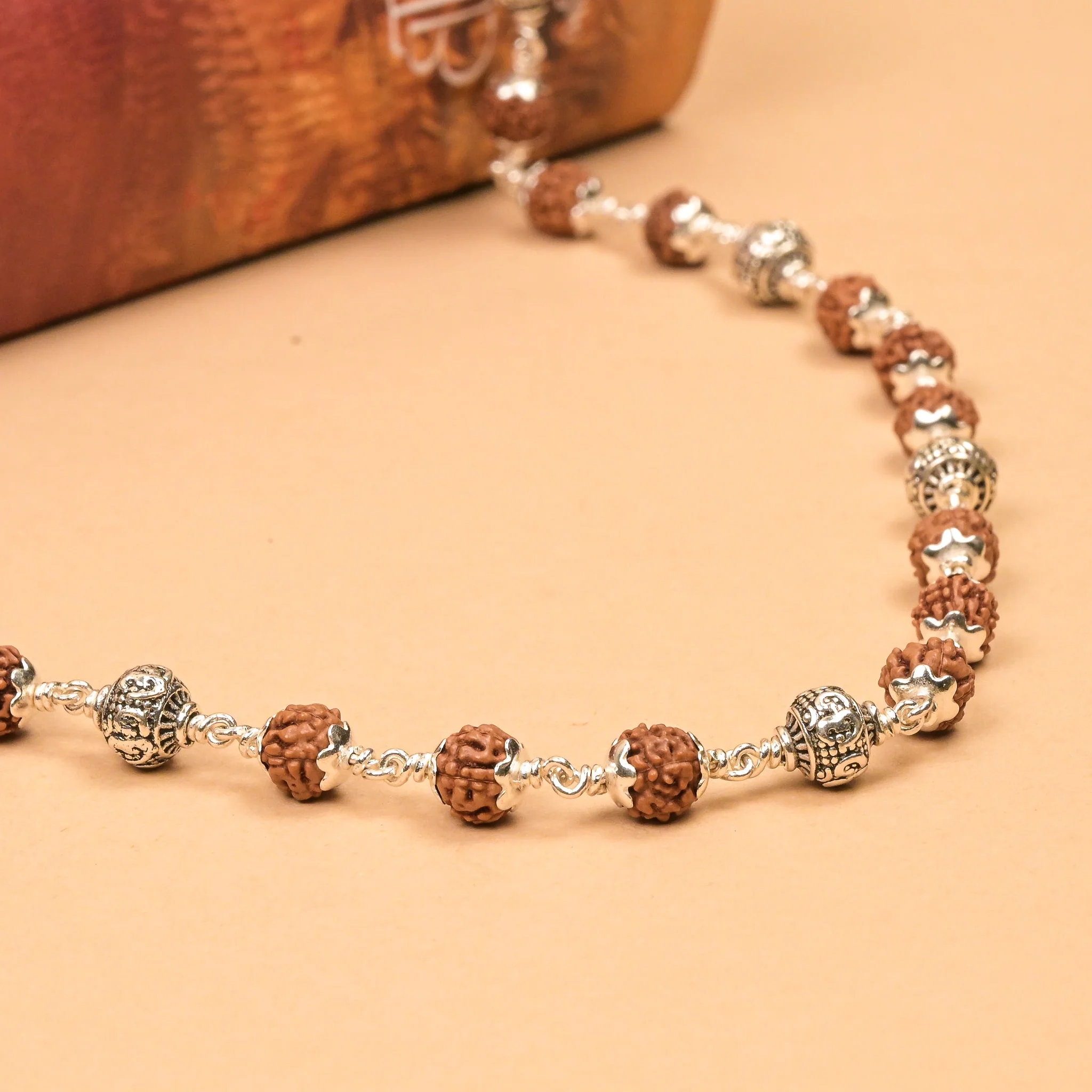 Rudraksha With Om Silver Beads Mala