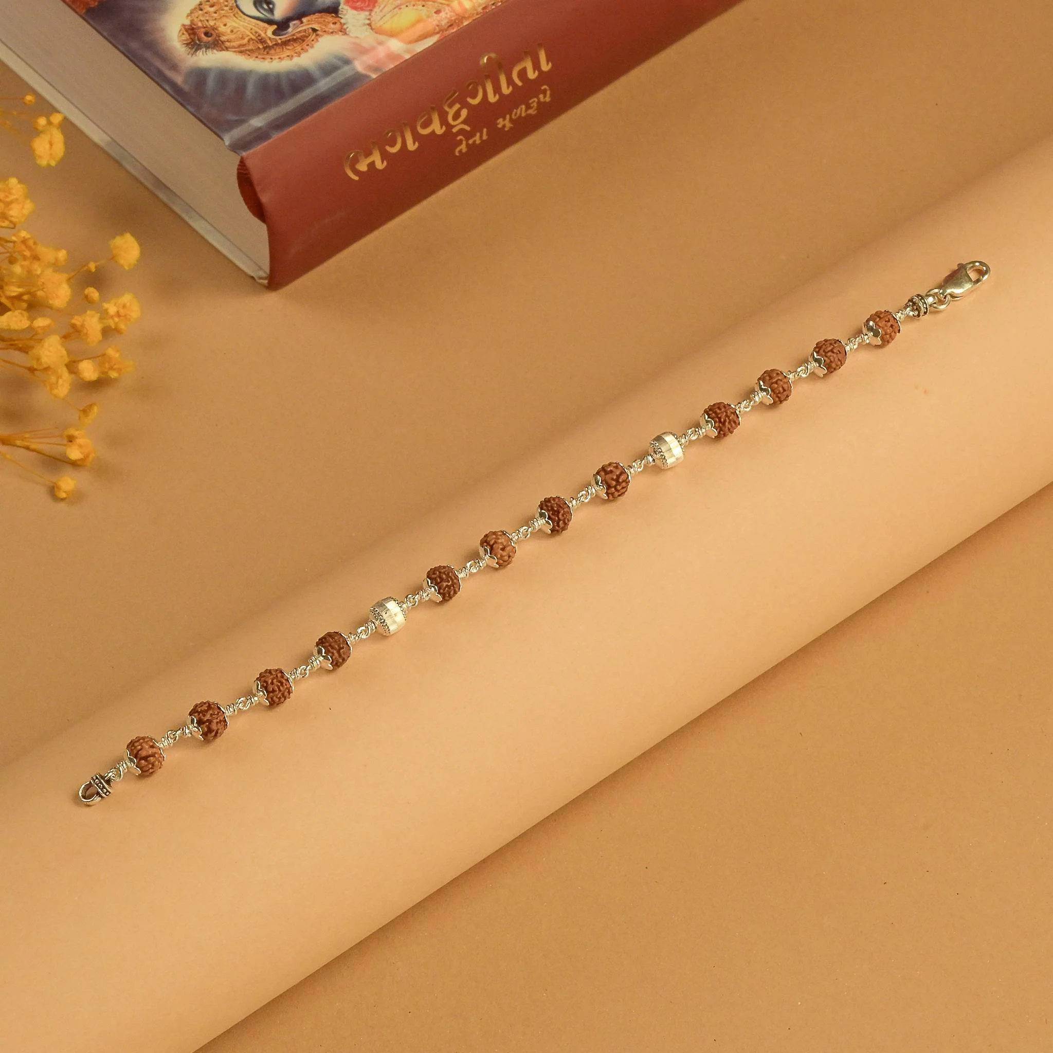 Rudraksha With CNC Beads Silver Bracelet - Image 2