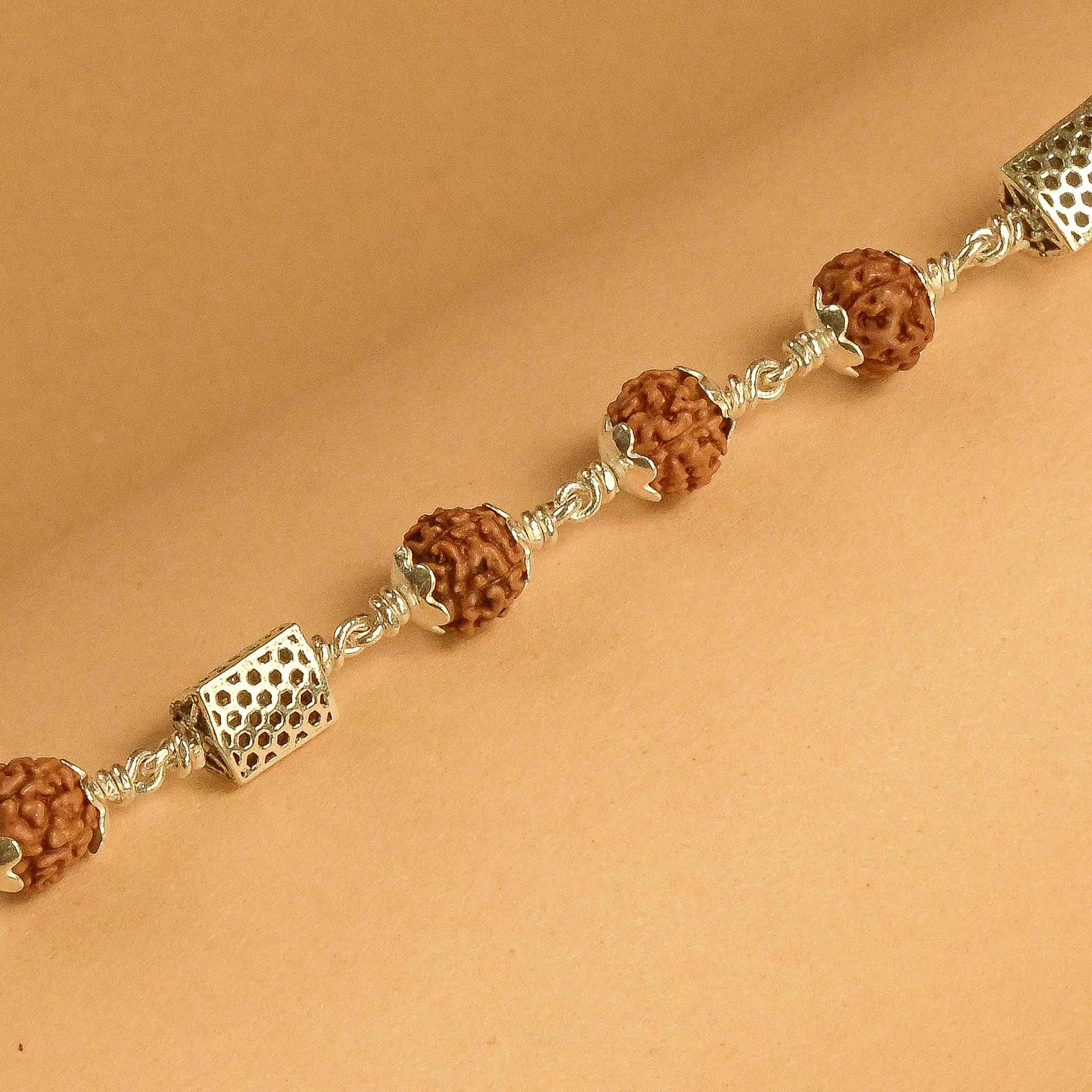 Rudraksha and Triangle Silver Beads Bracelet