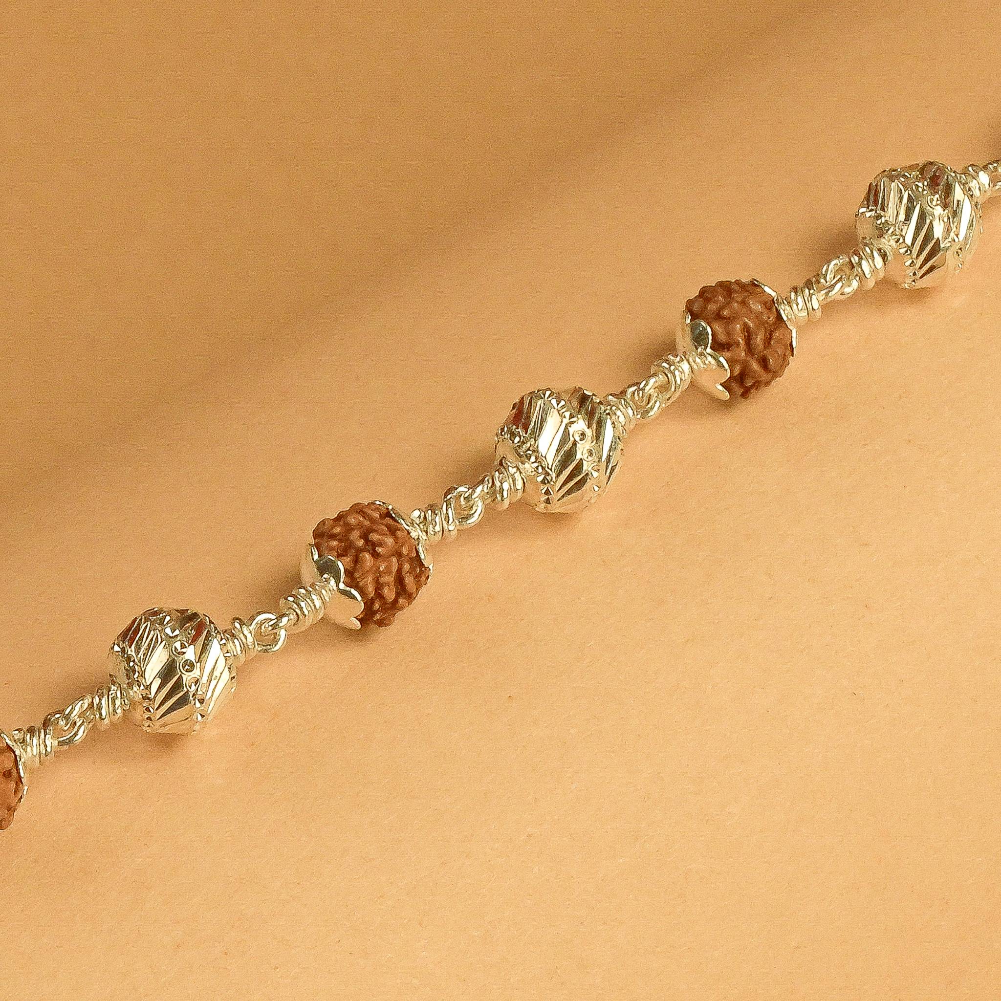 Rudraksha With CNC Beads Silver Bracelet