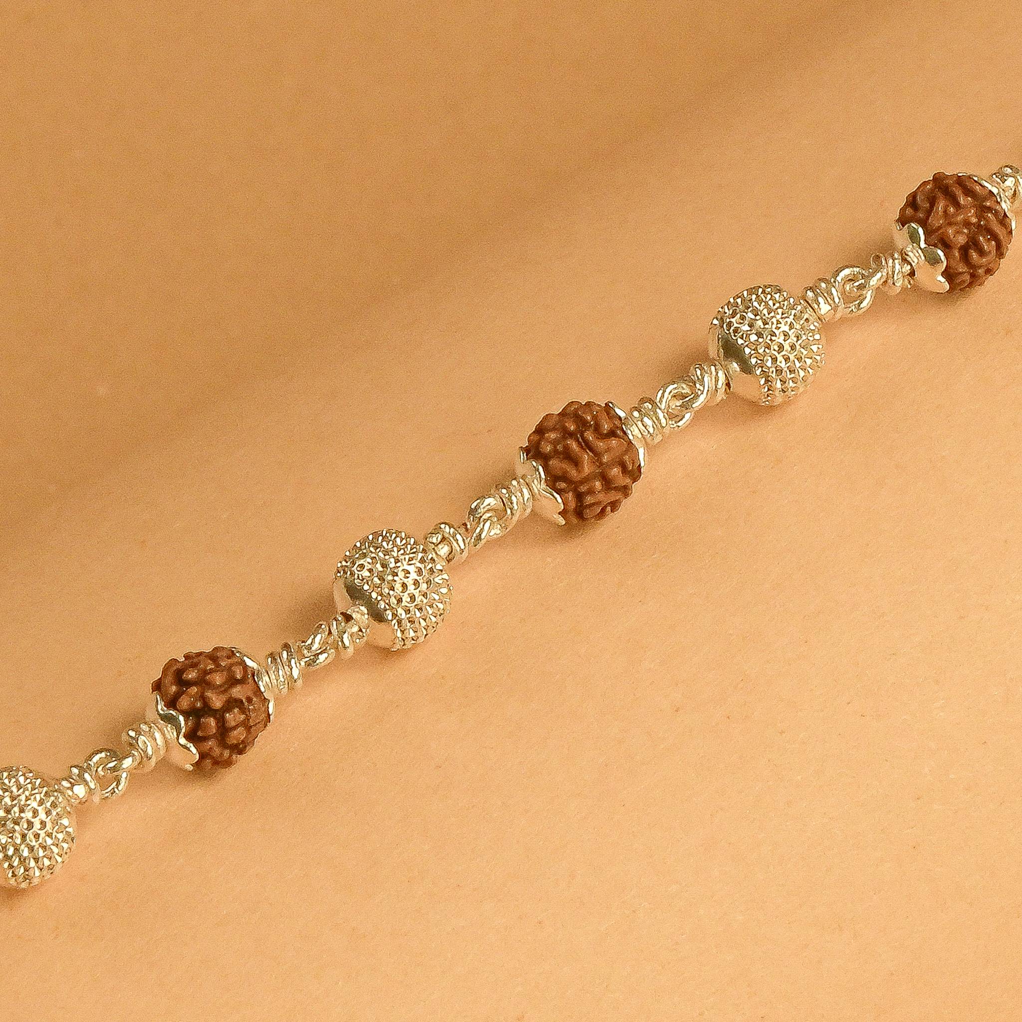 Rudraksha With CNC Beads Silver Bracelet