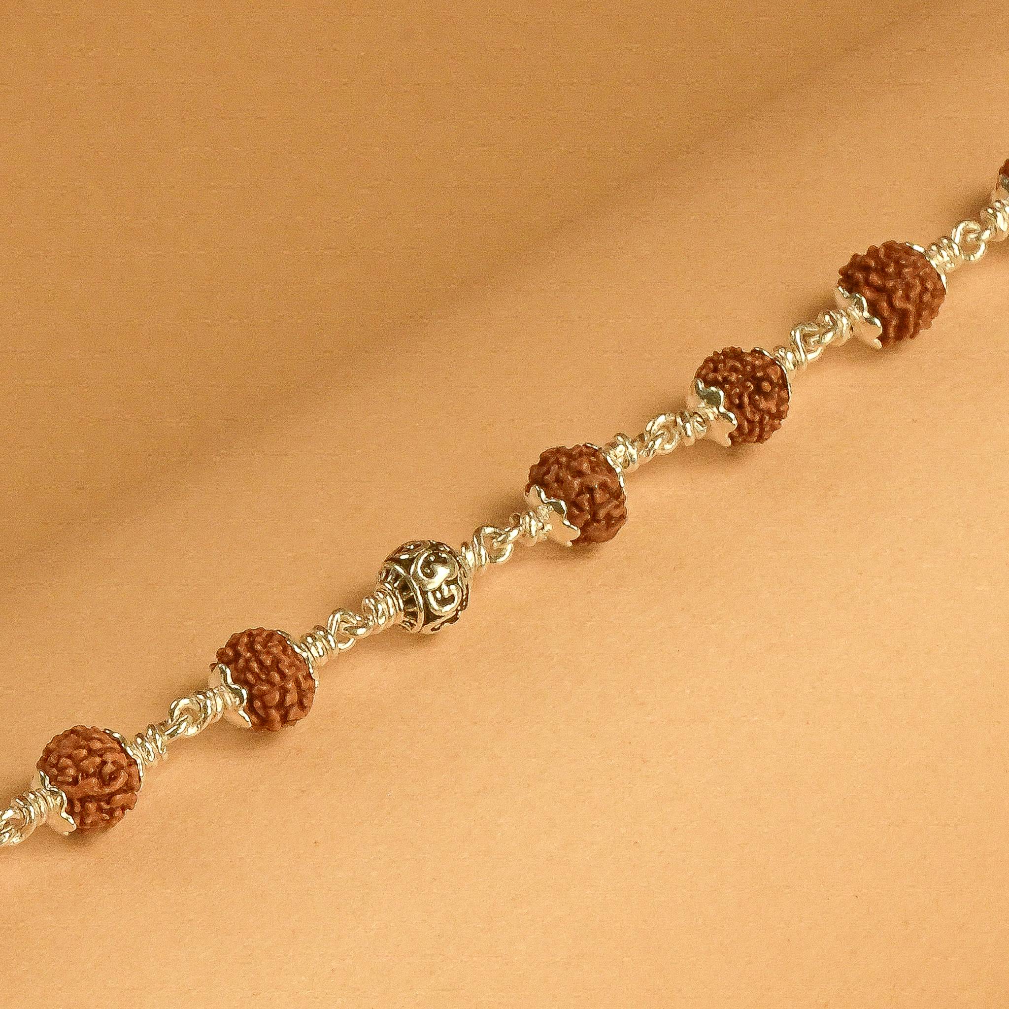 Rudraksha With Silver Om Beads Bracelet