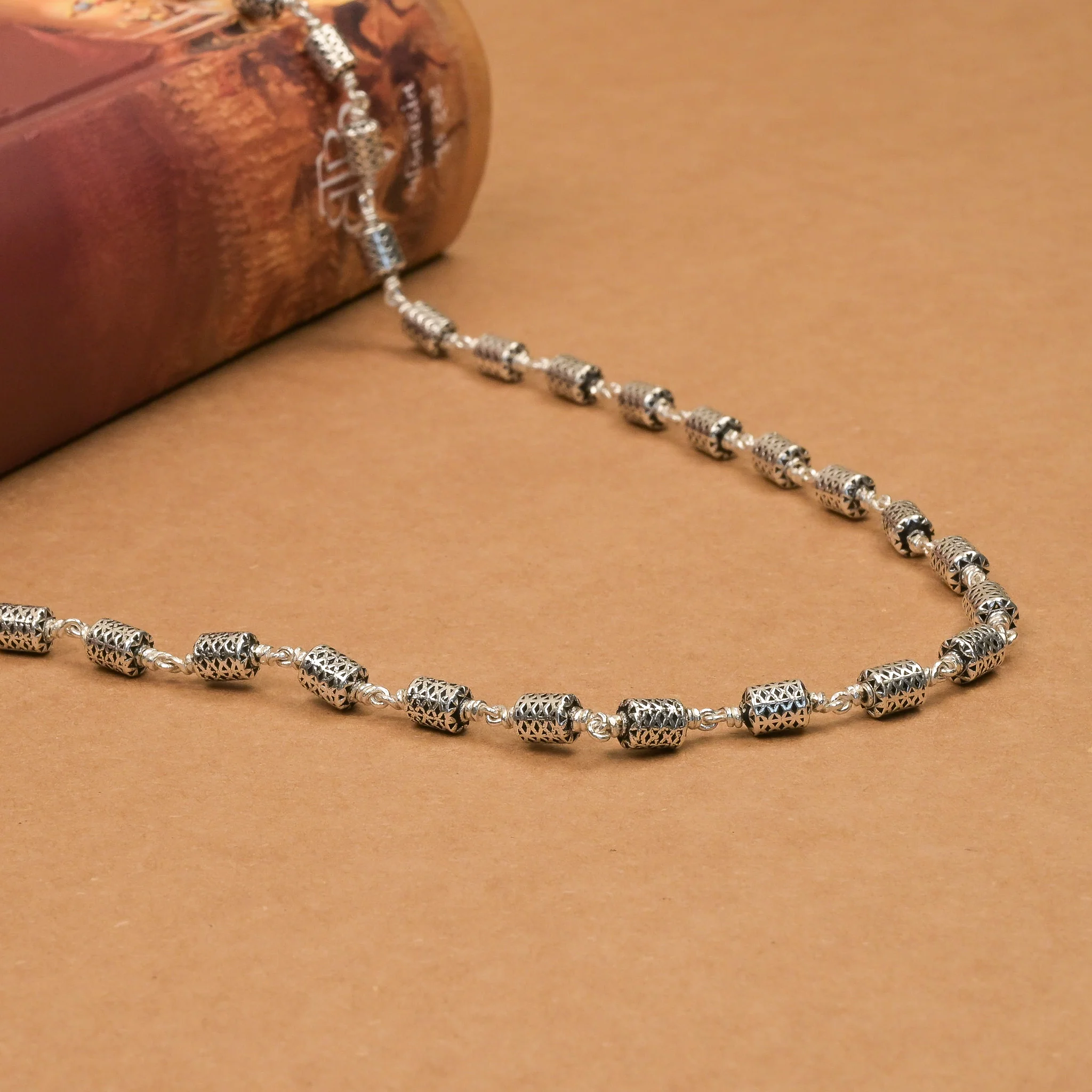 Oval Filigree Silver Beads Mala - Image 2