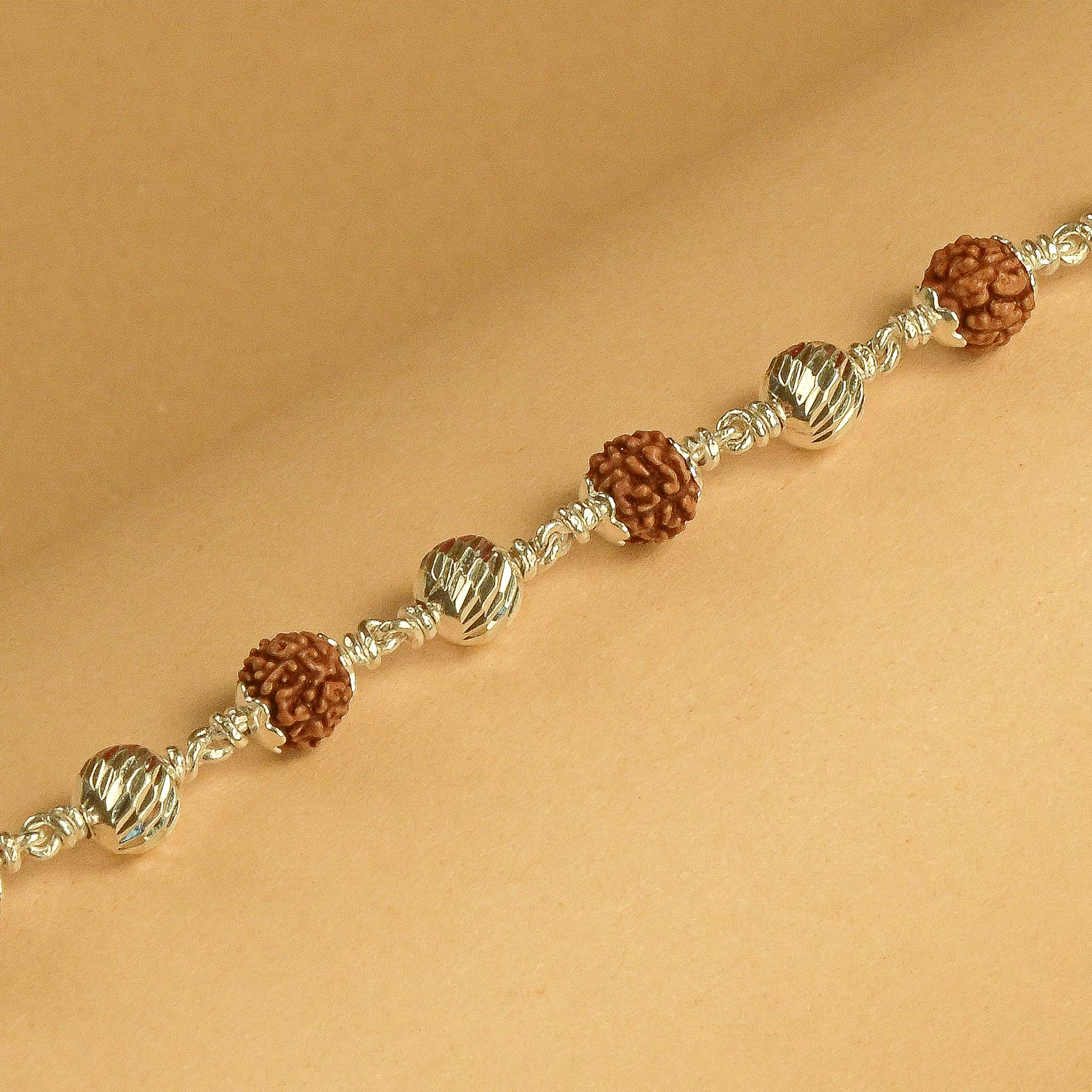 Rudraksha With CNC Beads Silver Bracelet