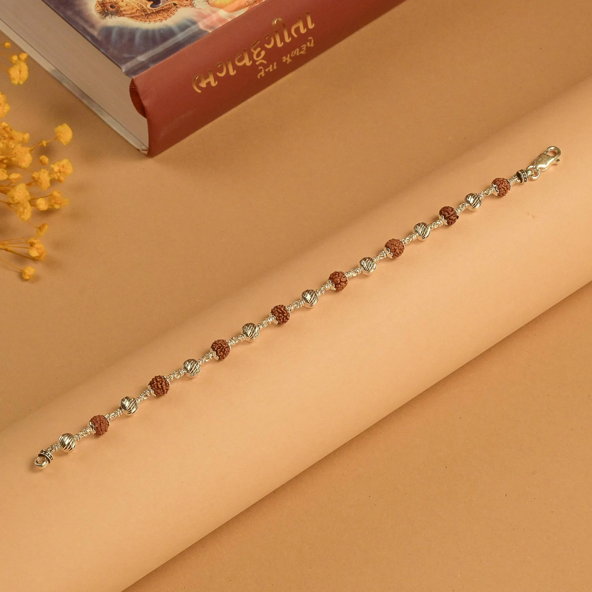 Rudraksha With CNC Beads Silver Bracelet - Image 2