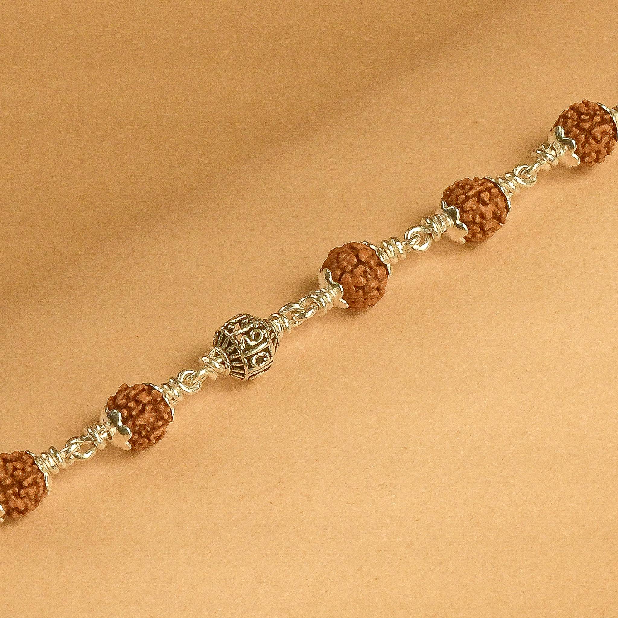 Rudraksha With Om Namah Shivay Beads Silver Bracelet