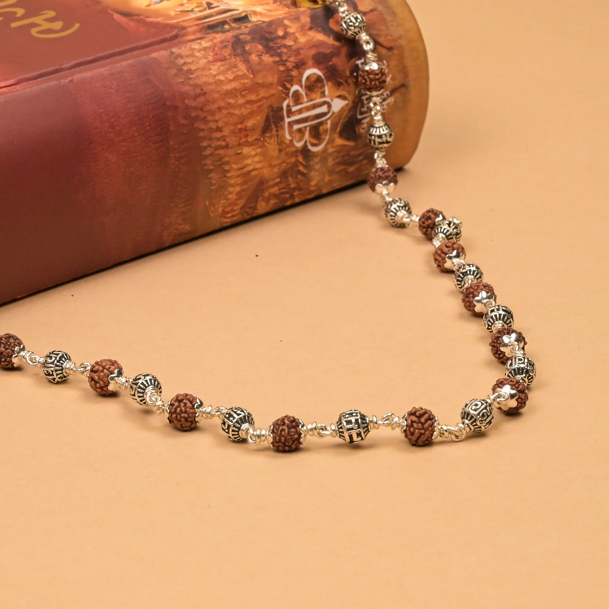Rudraksha With Om Namah Shivay Silver Beads Mala - Image 2