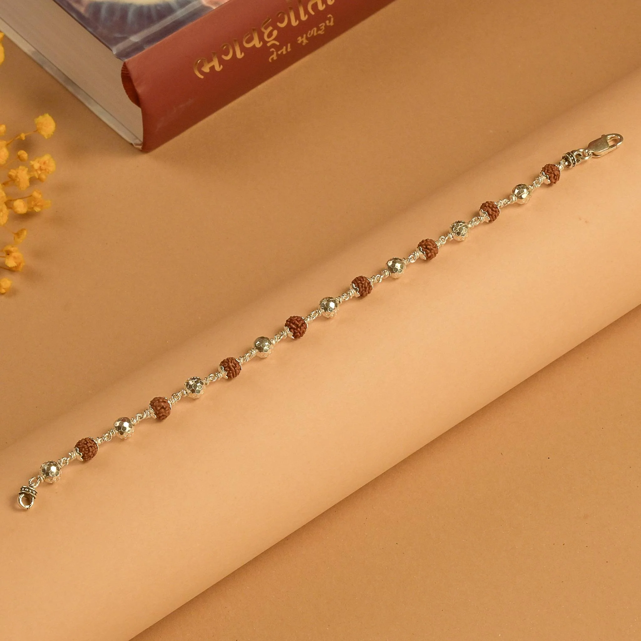Rudraksha With CNC Beads Silver Bracelet - Image 2
