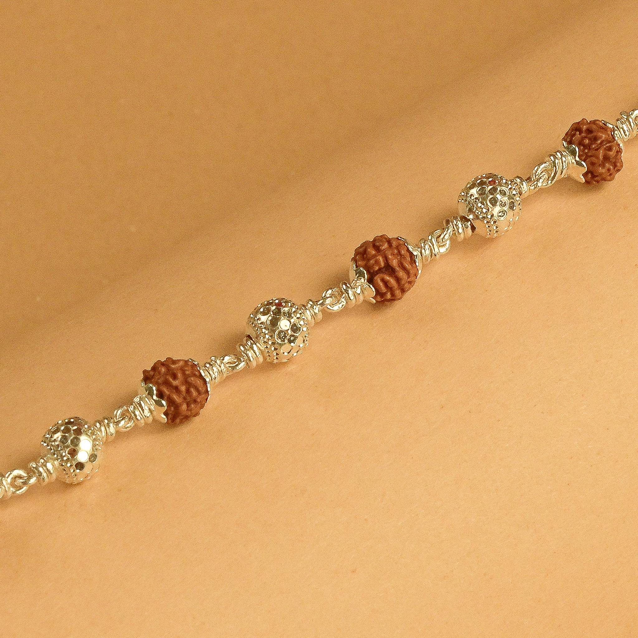 Rudraksha With Silver CNC Beads Bracelet