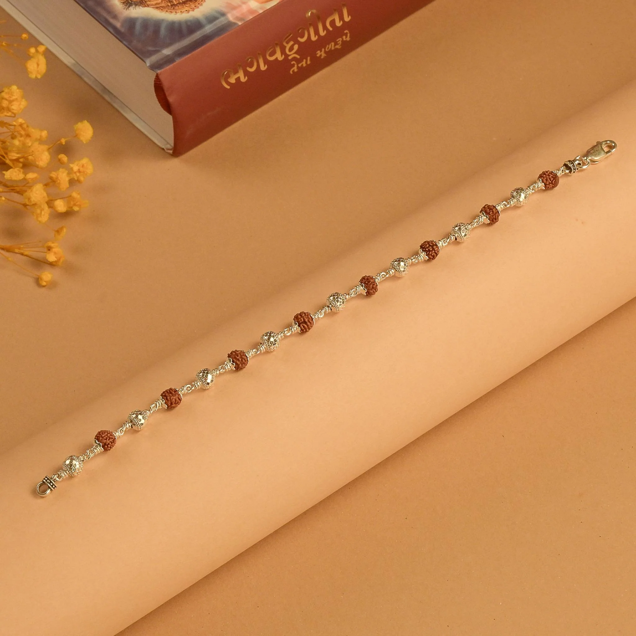 Rudraksha With Silver CNC Beads Bracelet - Image 2