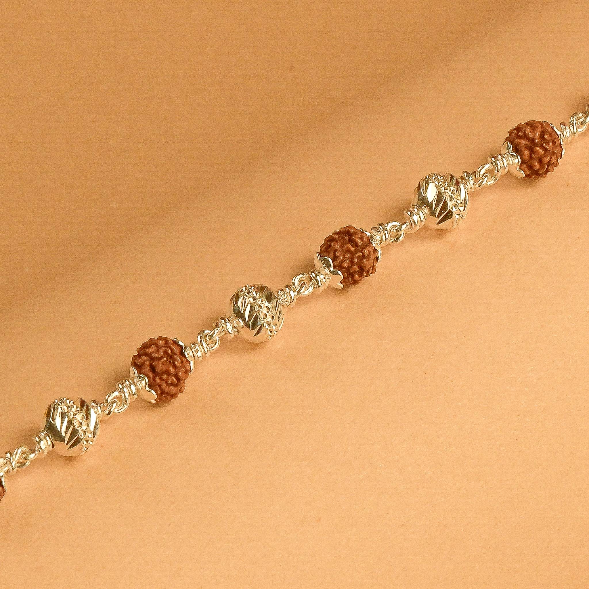 Rudraksha With CNC Beads Silver Bracelet