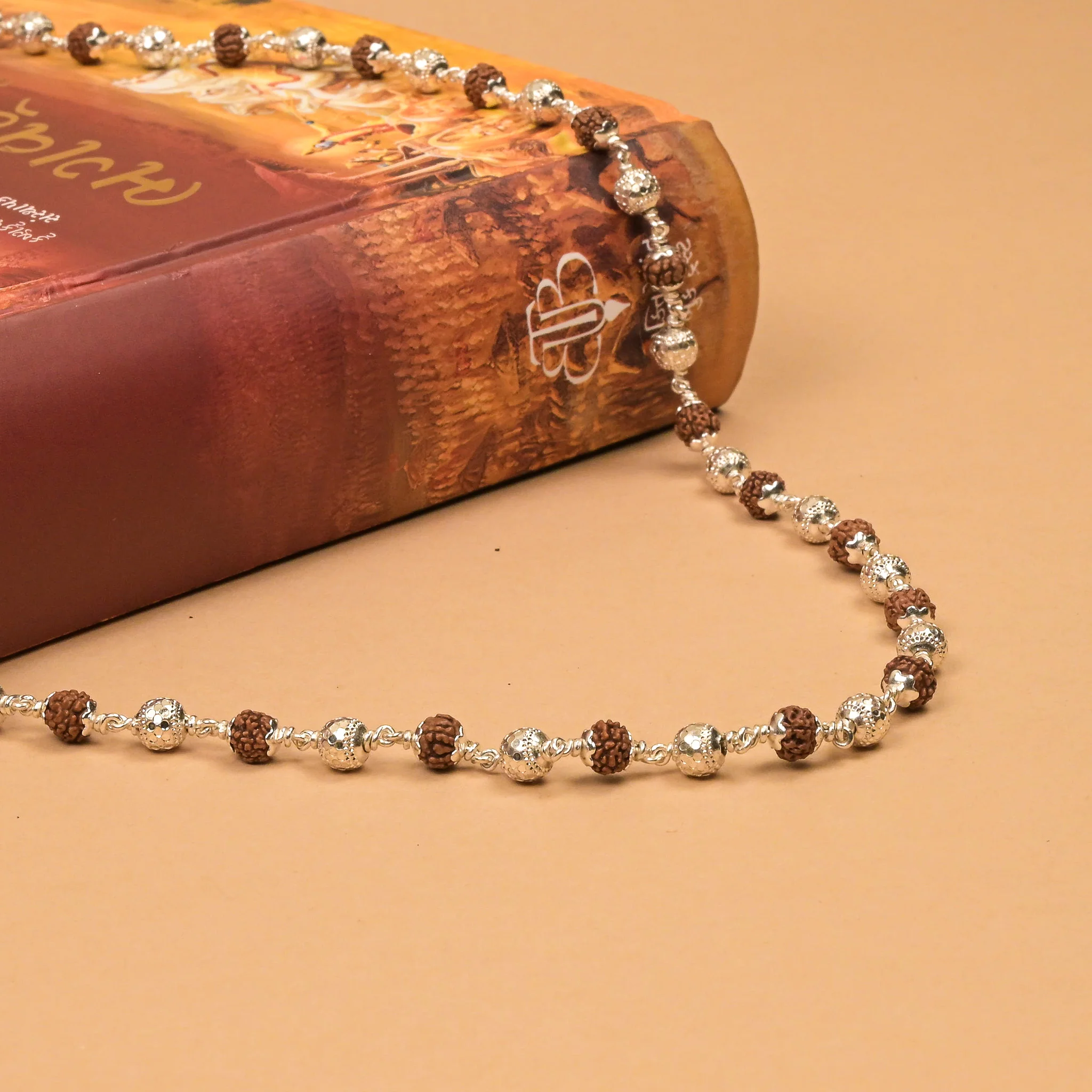 Rudraksha With CNC Silver Beads Mala