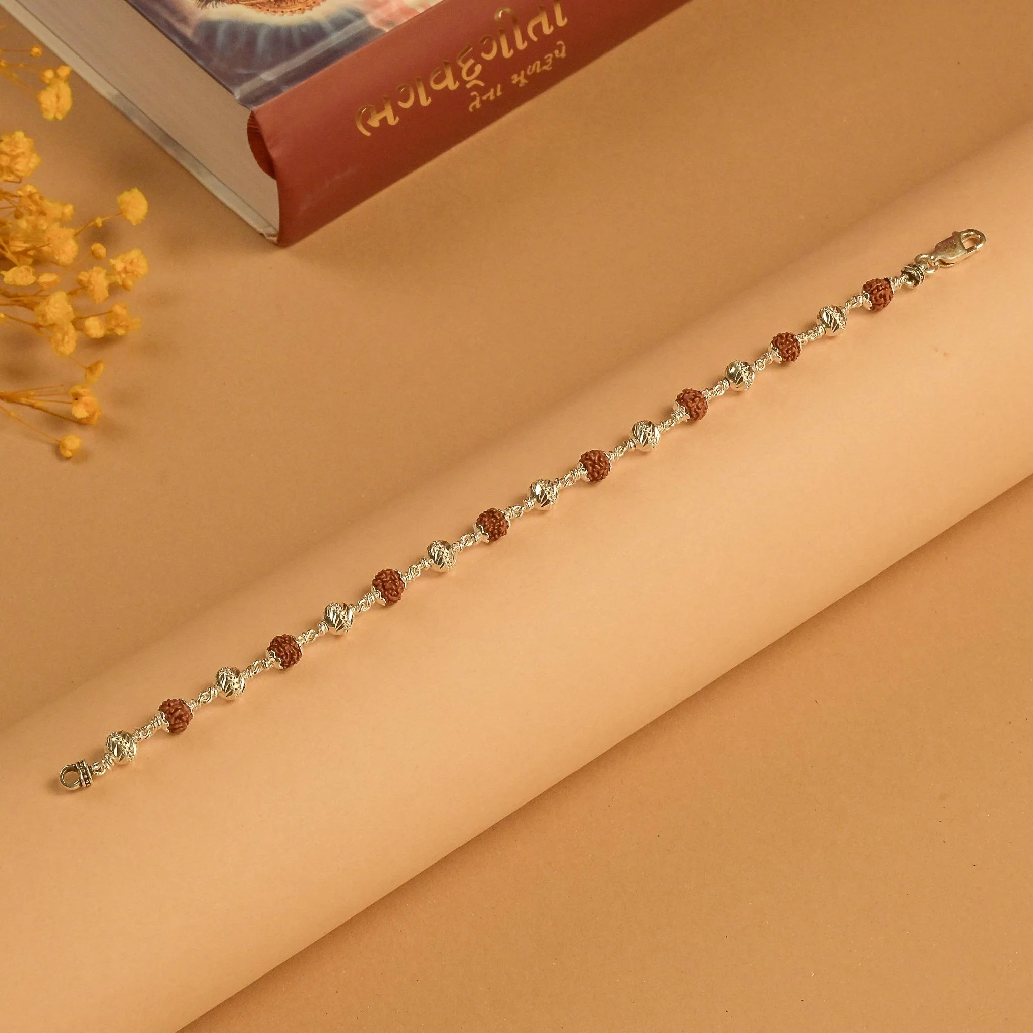 Rudraksha With CNC Beads Silver Bracelet - Image 2