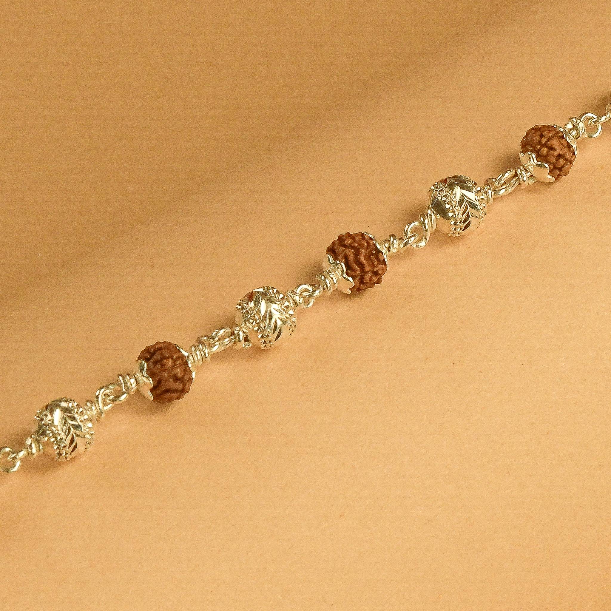 Rudraksha With CNC Beads Silver Bracelet