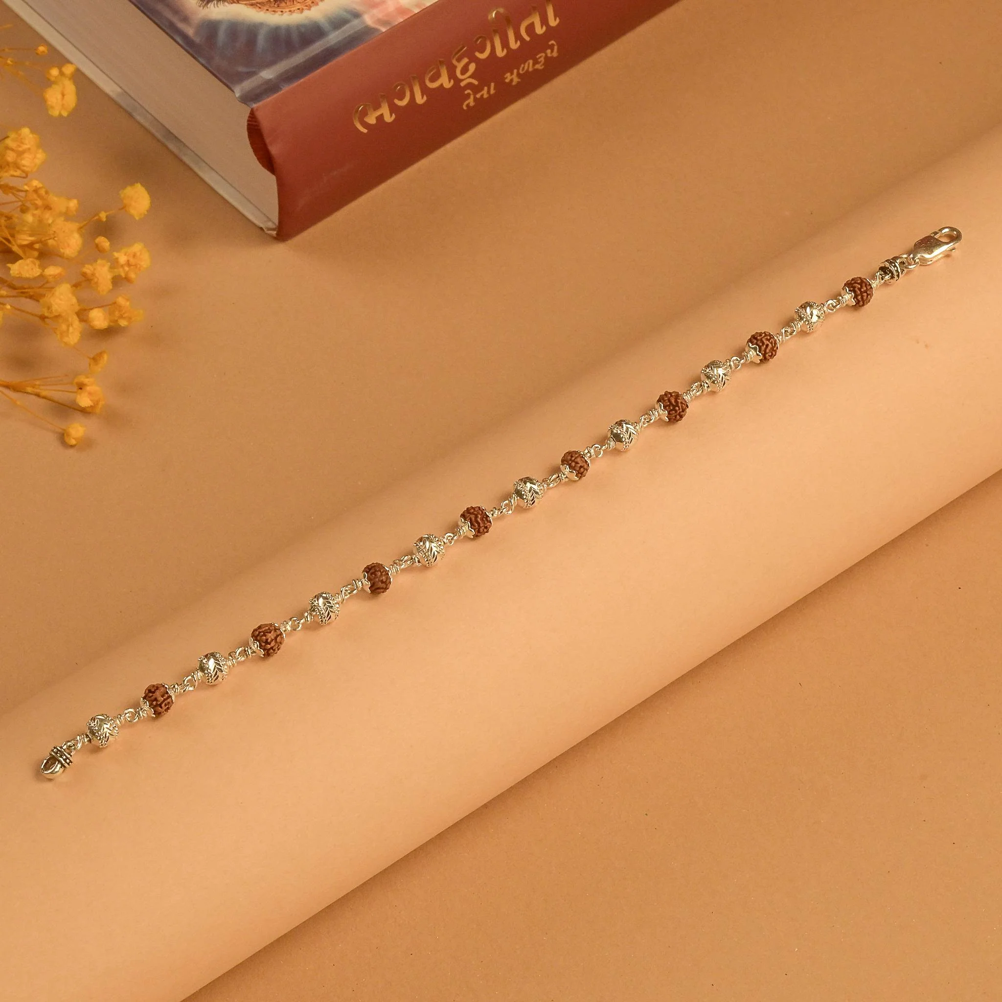 Rudraksha With CNC Beads Silver Bracelet - Image 2