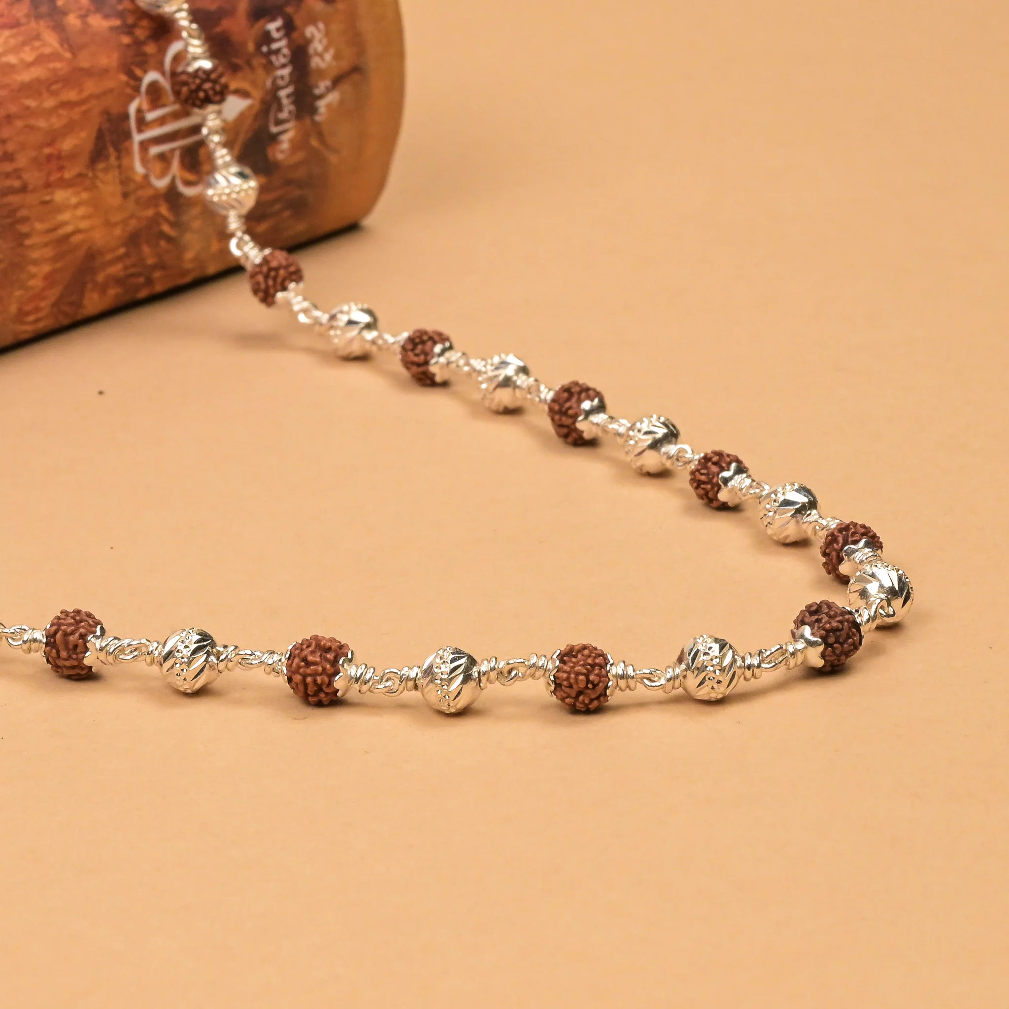 Rudraksha With CNC Silver Beads Mala
