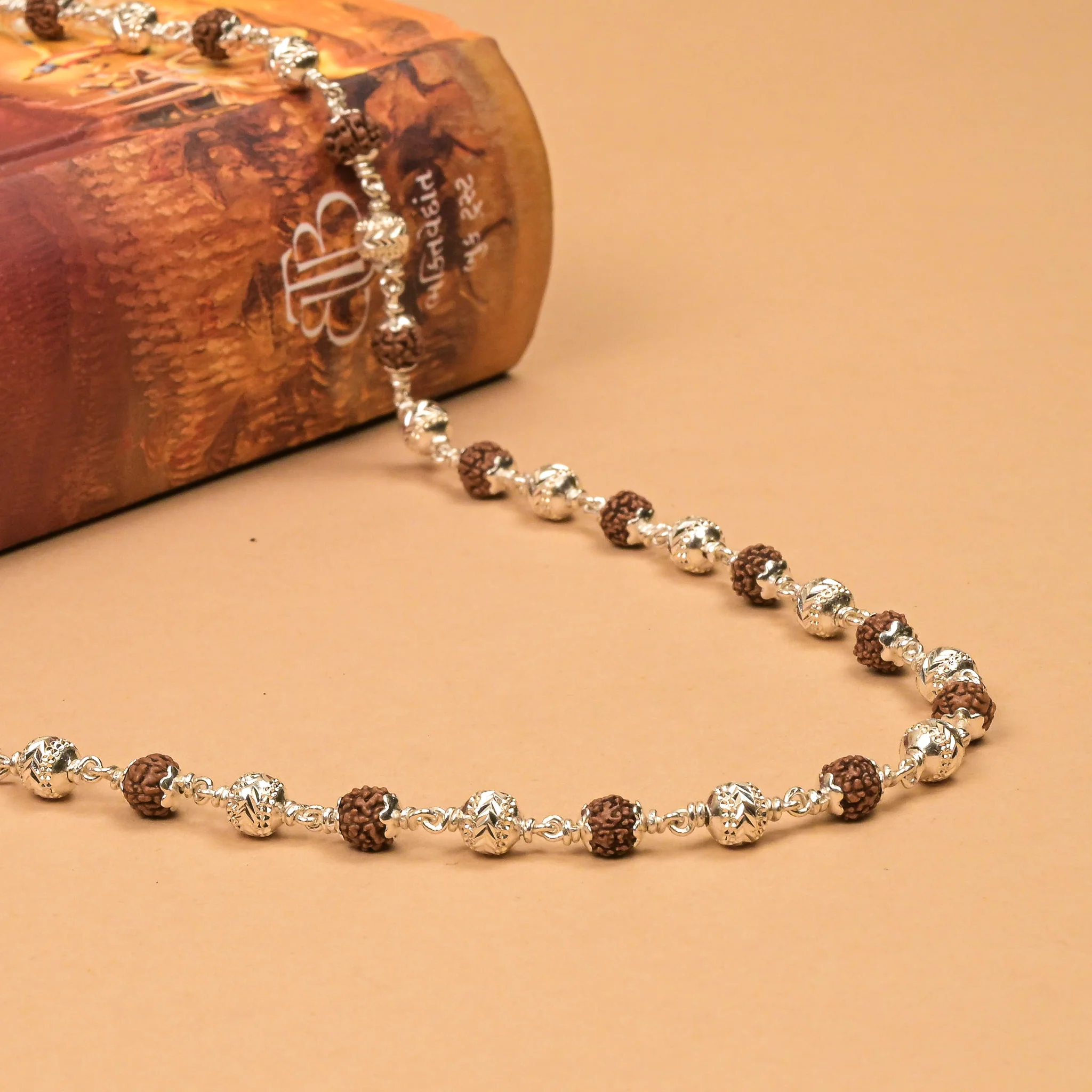 Rudraksha With CNC Silver Beads Mala