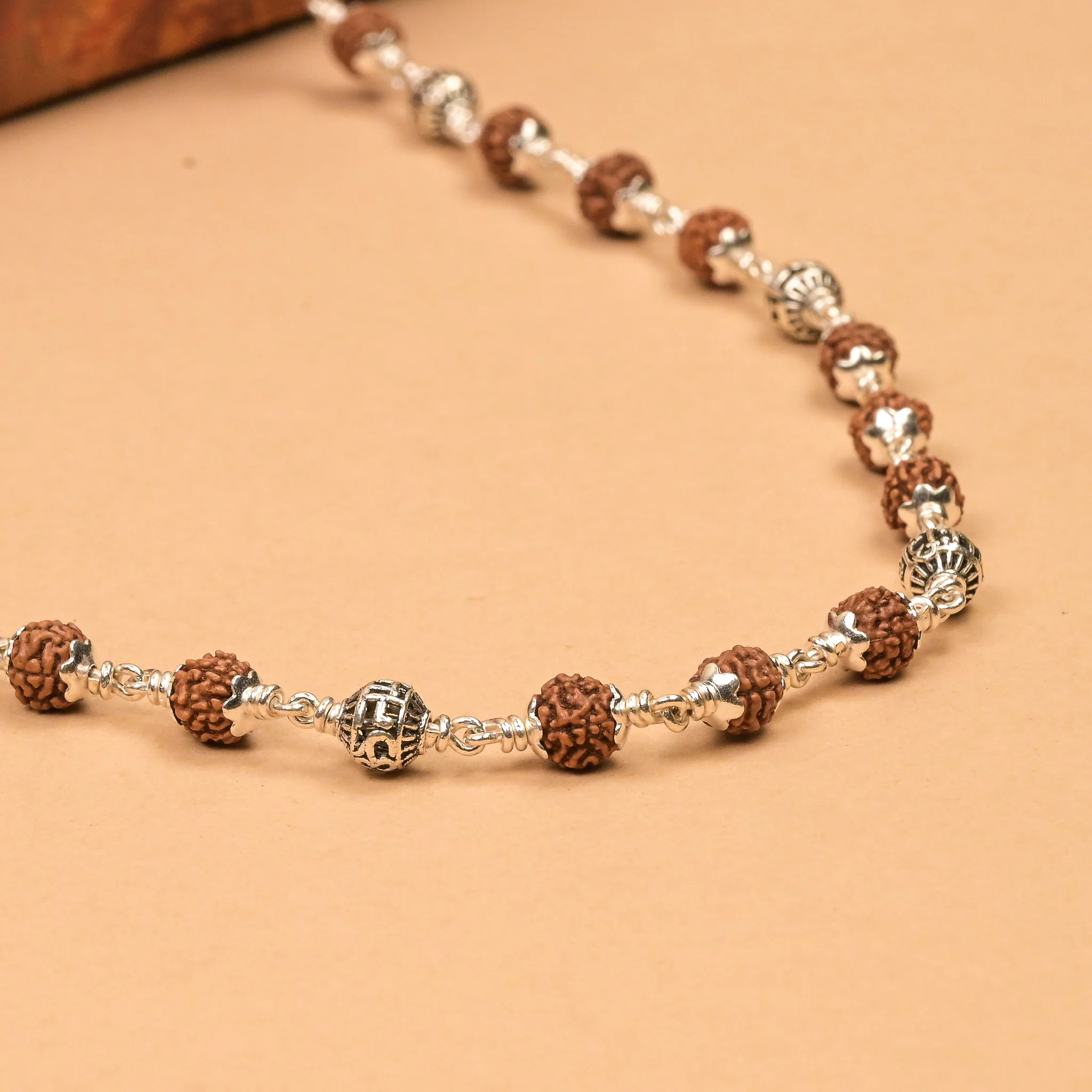 Rudraksha With Om Namah Shivay Silver Bead Mala - Image 2