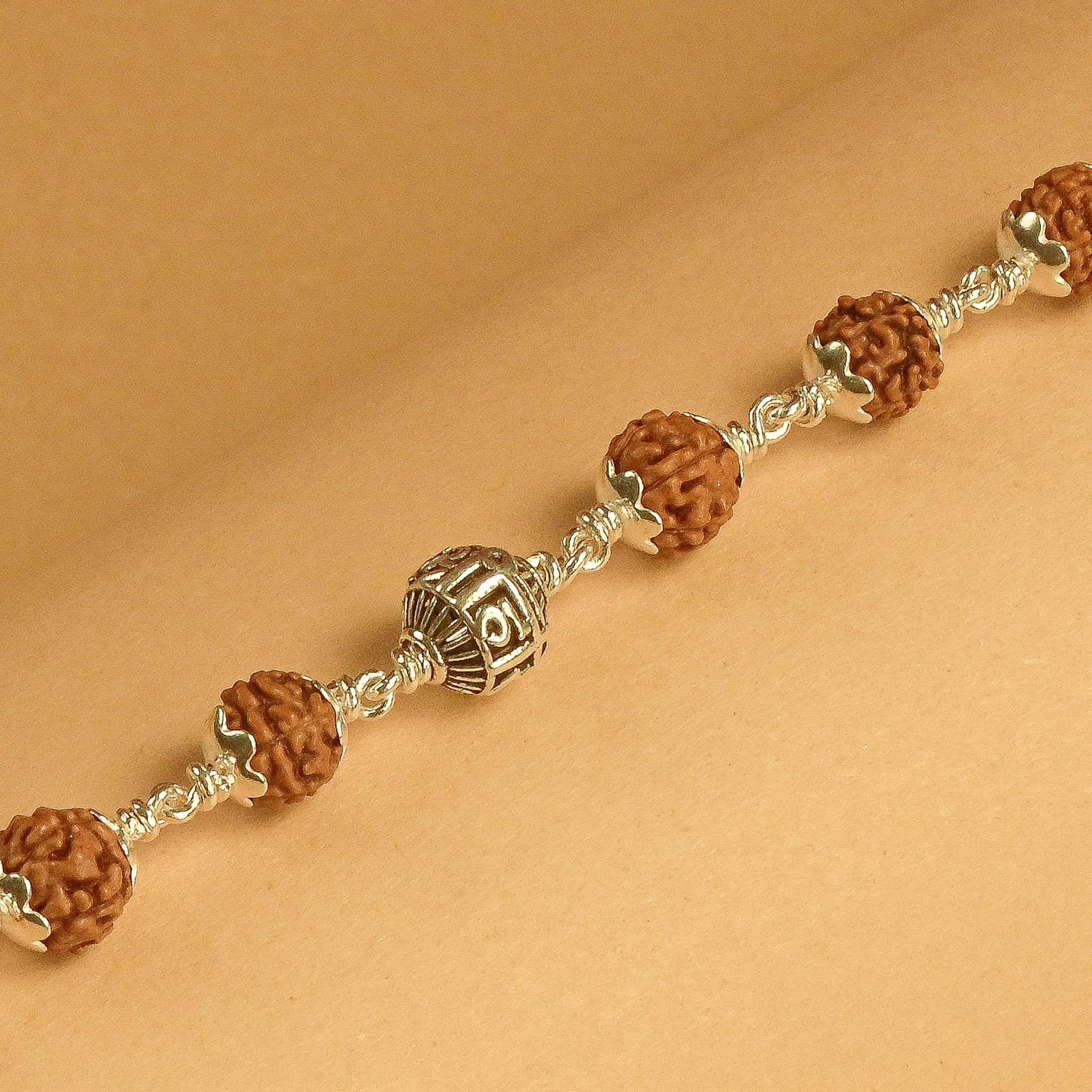 Rudraksha With Shree Hari Silver Bead Bracelet