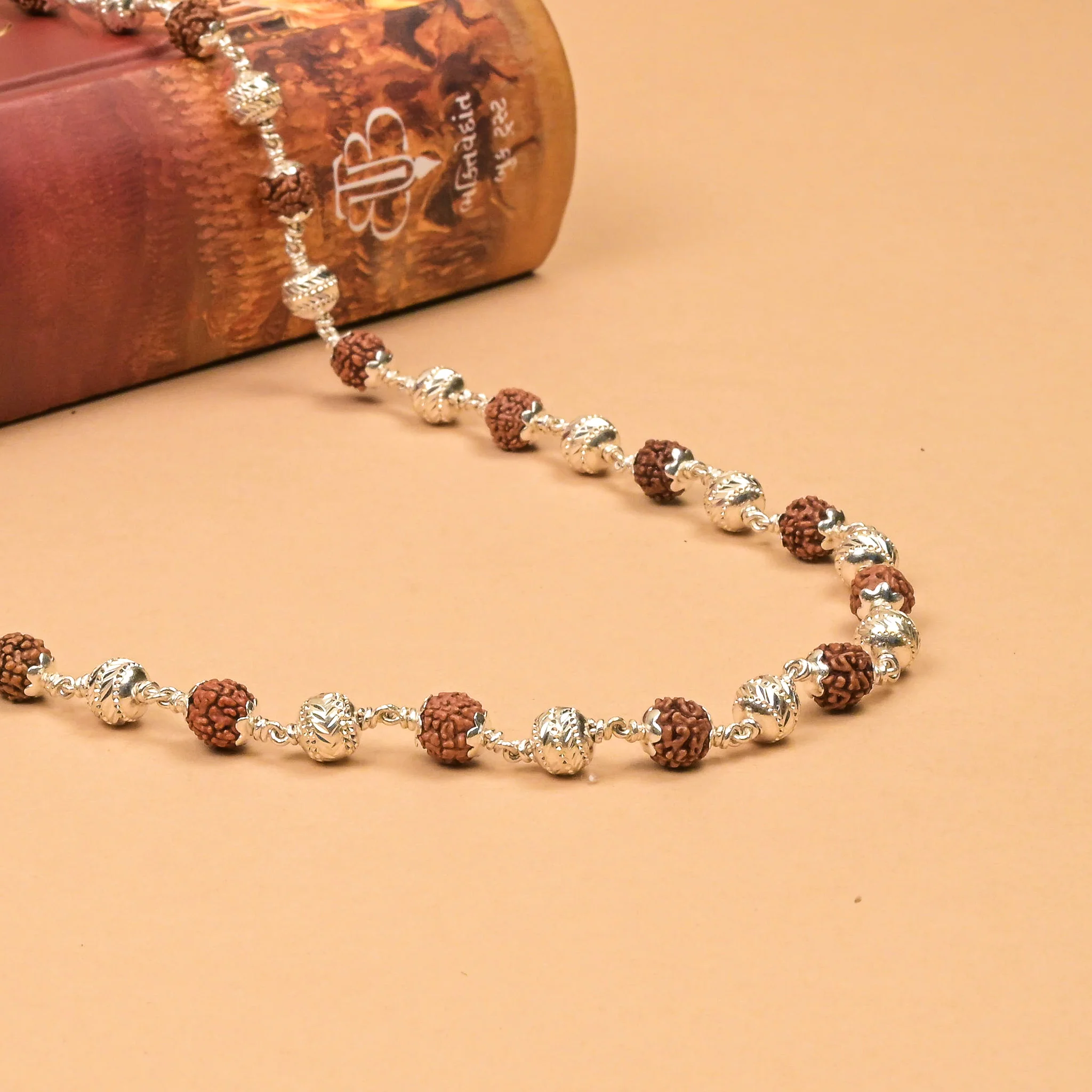 Rudraksha With CNC Silver Beads Mala