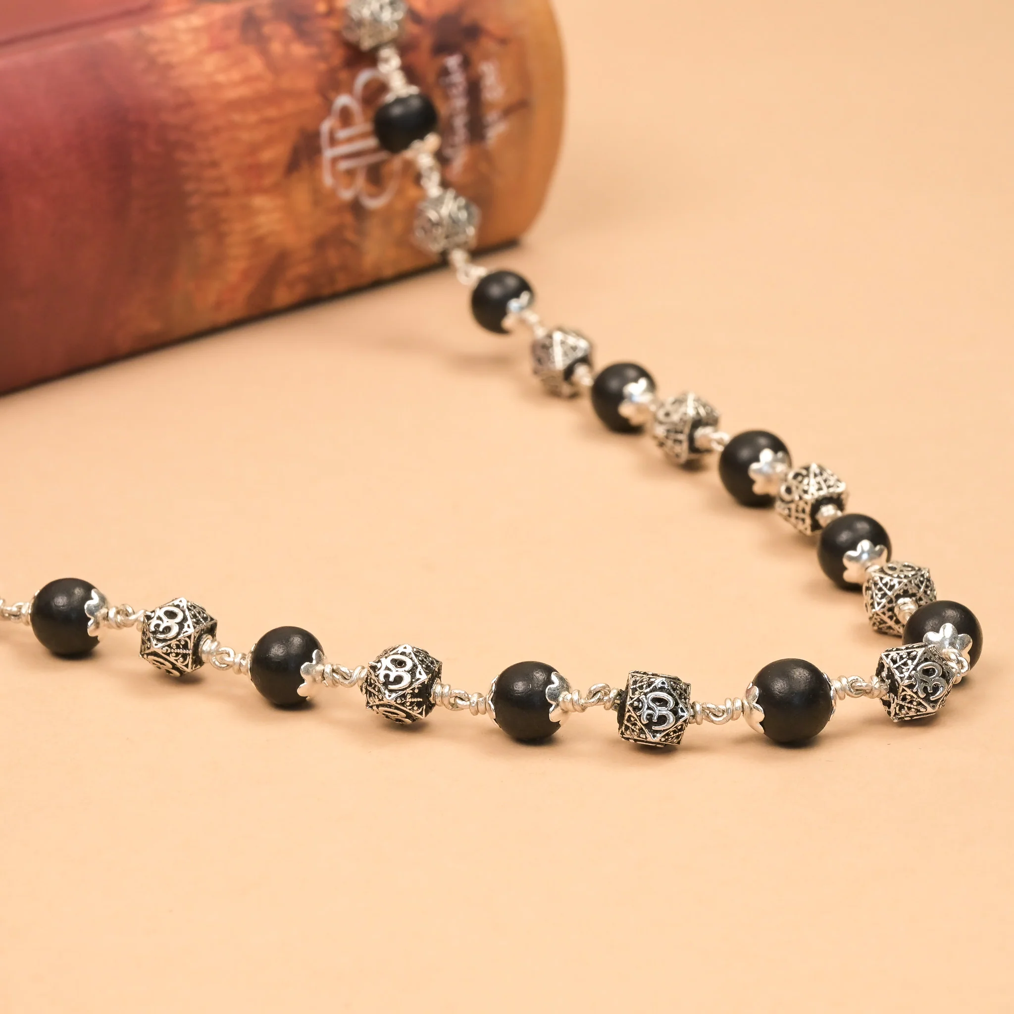Karungali With Hexagon Om Silver Beads Mala - Image 2